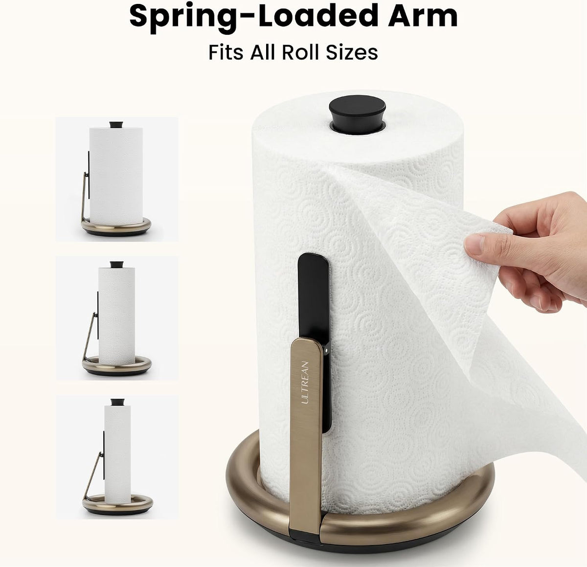 Ultrean Paper Towel Holder Countertop, Freestanding Paper Towel Dispenser with Spring-Loaded Arm for One-Handed Tear