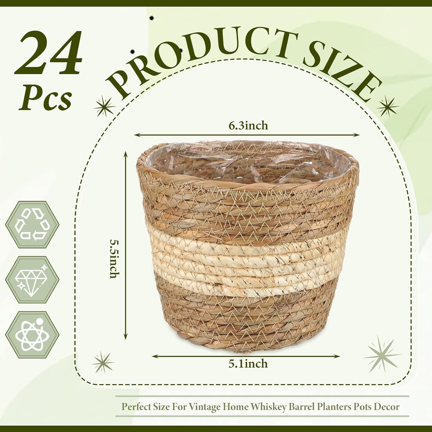 Wicker Plant Basket Bulk / Small / Beige and Brown / Set of 24