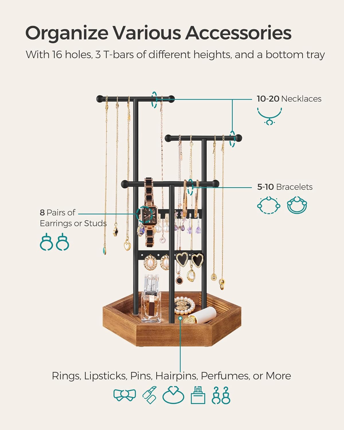 Metal Frame / Jewelry Holder / Ink Black + Caramel Brown
