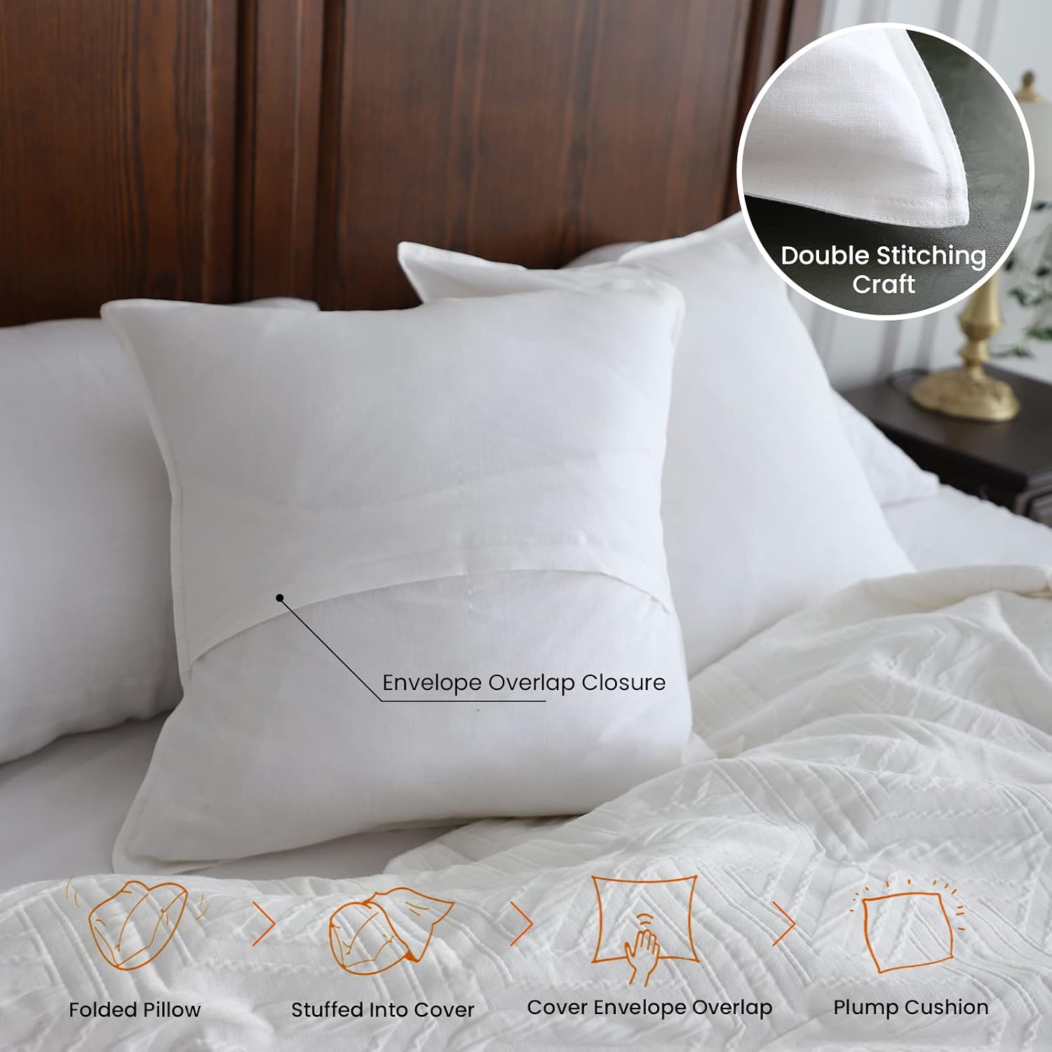 Linen Throw Pillow Covers Flax Cotton Blend Solid Color Decorative / 18 x 18 / White / Set of 2
