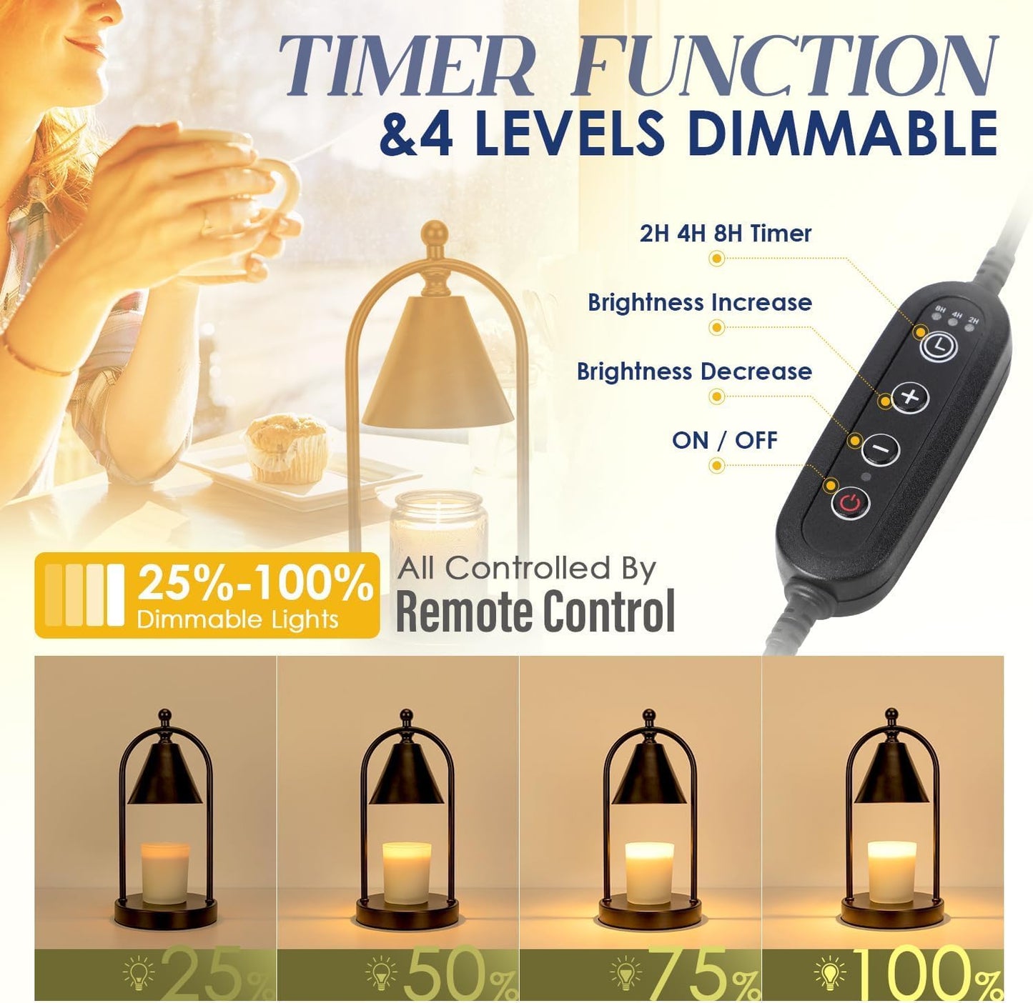 Candle Warmer Lamp with Timer, Electric Black Candle Warming Light for Bedroom, Dimmable Wax Melts Warmer for Home