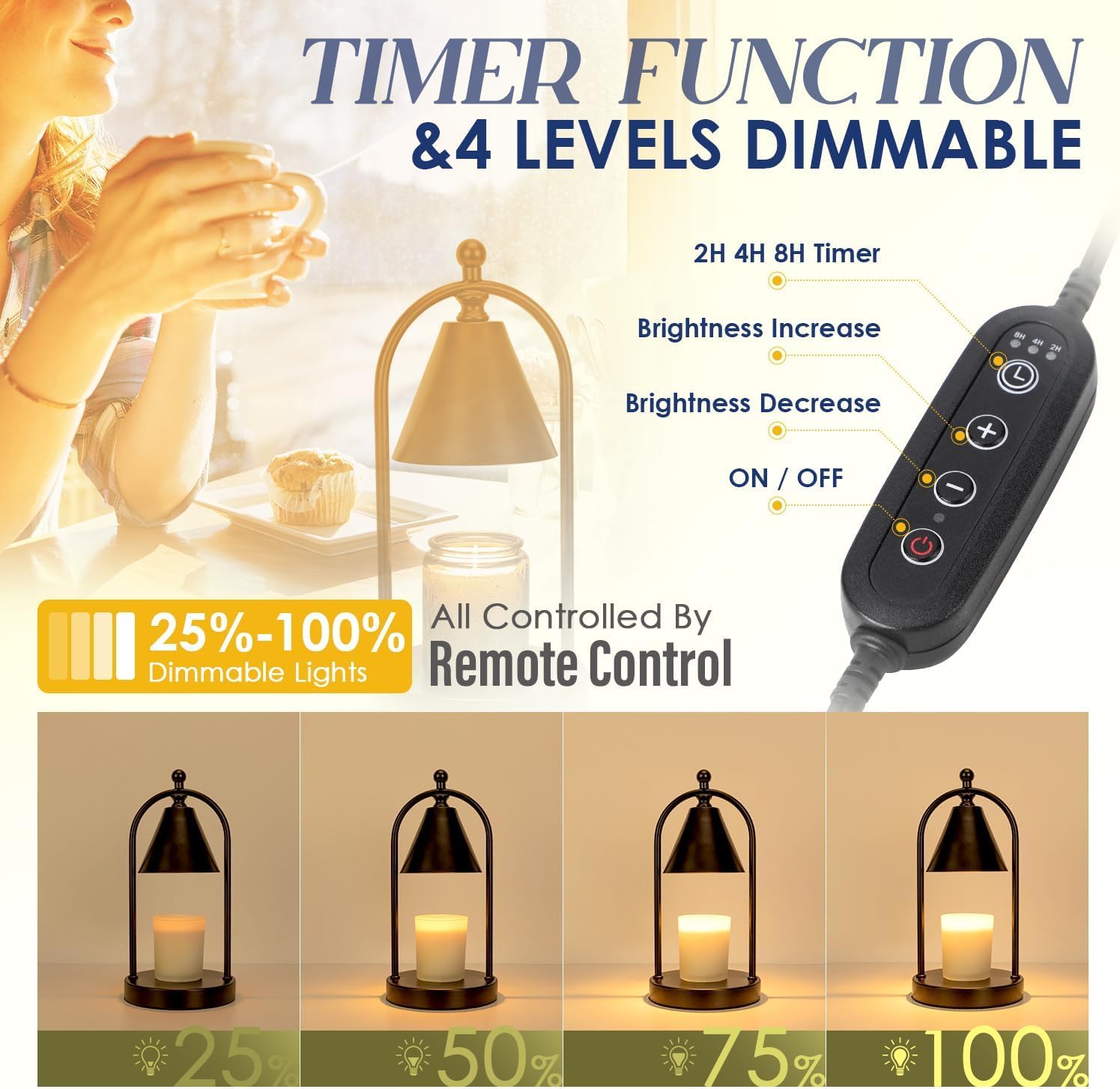 Candle Warmer Lamp with Timer, Electric Black Candle Warming Light for Bedroom, Dimmable Wax Melts Warmer for Home