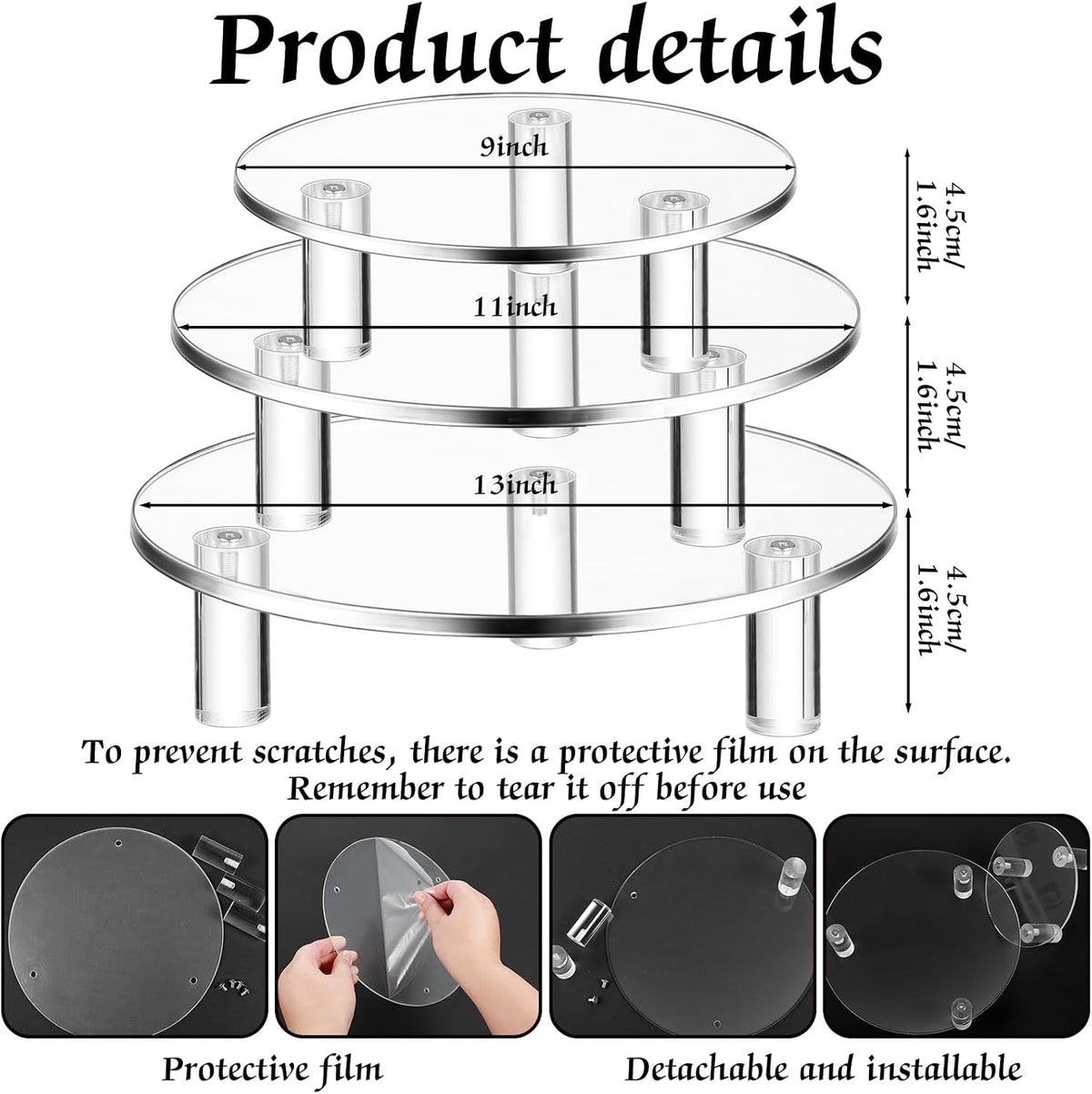 Lineshading 3 Pcs Round Acrylic Display Riser Clear Round Stands Clear Pedestal Riser Board for Cake Plant Dessert