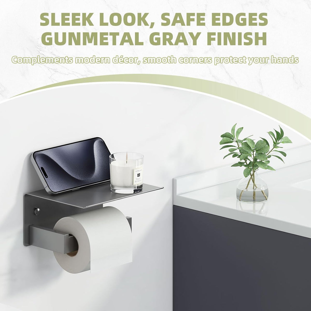 APLusee Toiler Paper Holder with Shelf, Gunmetal Gray, 304 Stainless Steel | Rust-resistant for Bathroom, Restroom