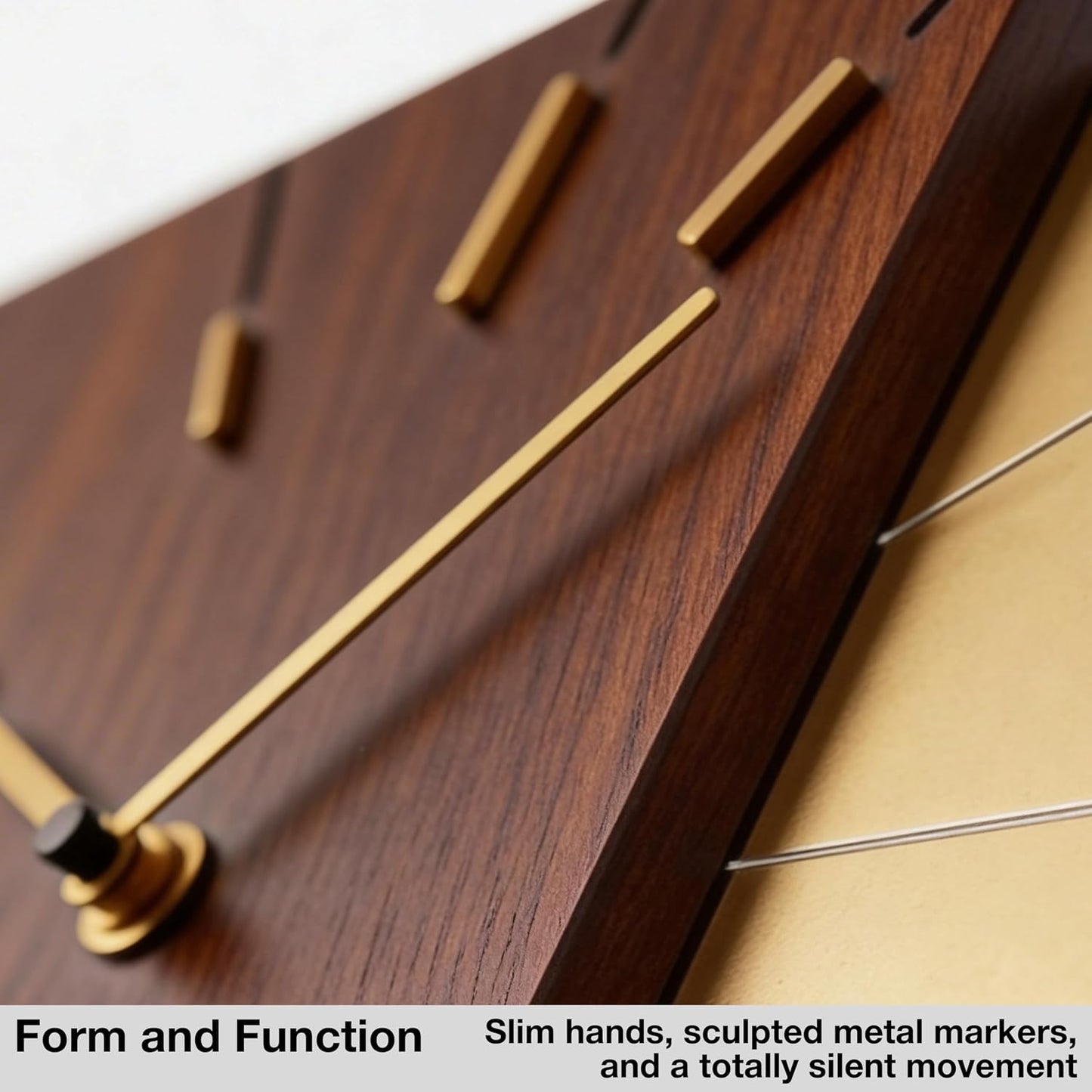 Driini Clocks Mid Century Modern Wall Clock - Square Wood Clock with Decorative Gold Accent- Unique and Cool Clock
