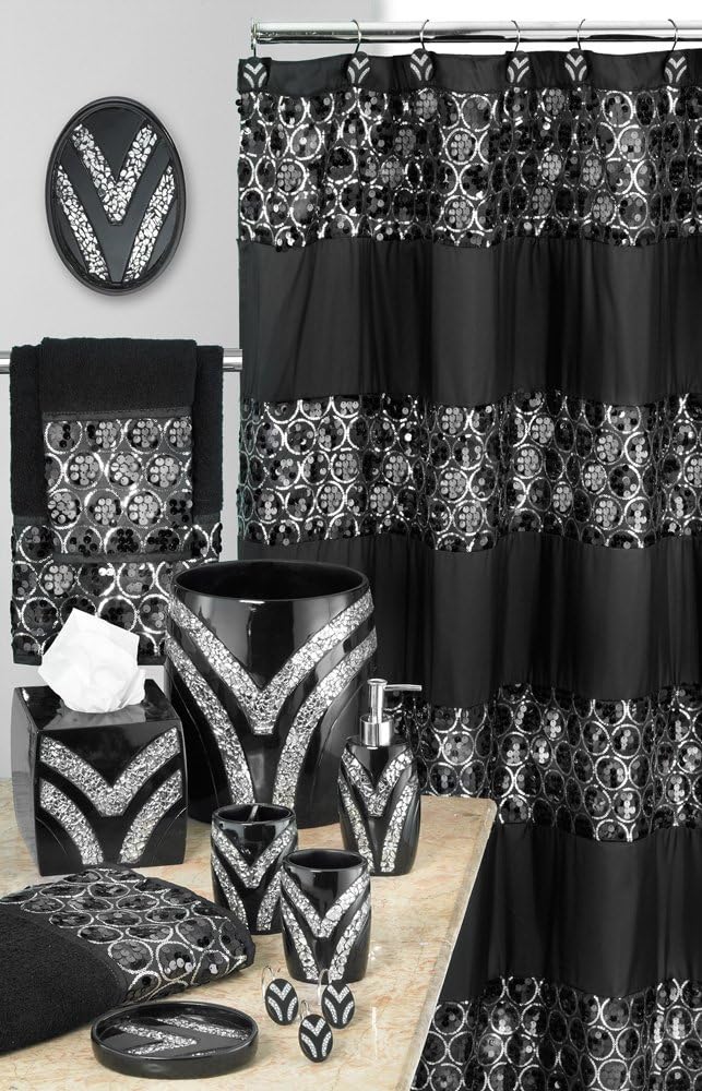 Zahari Home 4pc Sinatra Stylish Bathroom Accessories Set Black Soap Dispenser/Lotion Pump, Tumbler, Tooth Brush Holder
