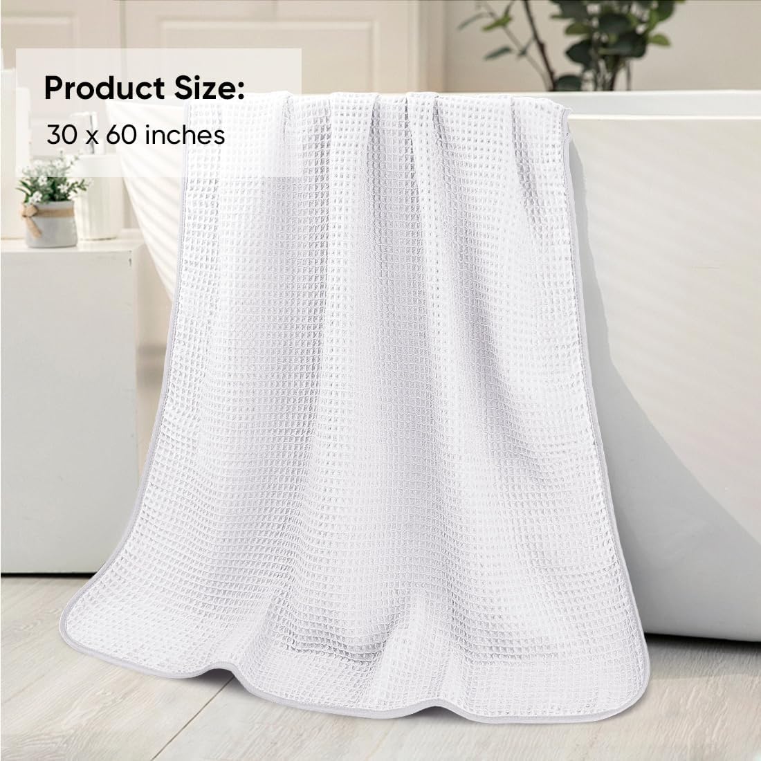 HOMEXCEL White Waffle Bath Towels Set of 4 Pack, Waffle Towels for Bathroom | 400GSM Microfiber Waffle Bathroom Towel