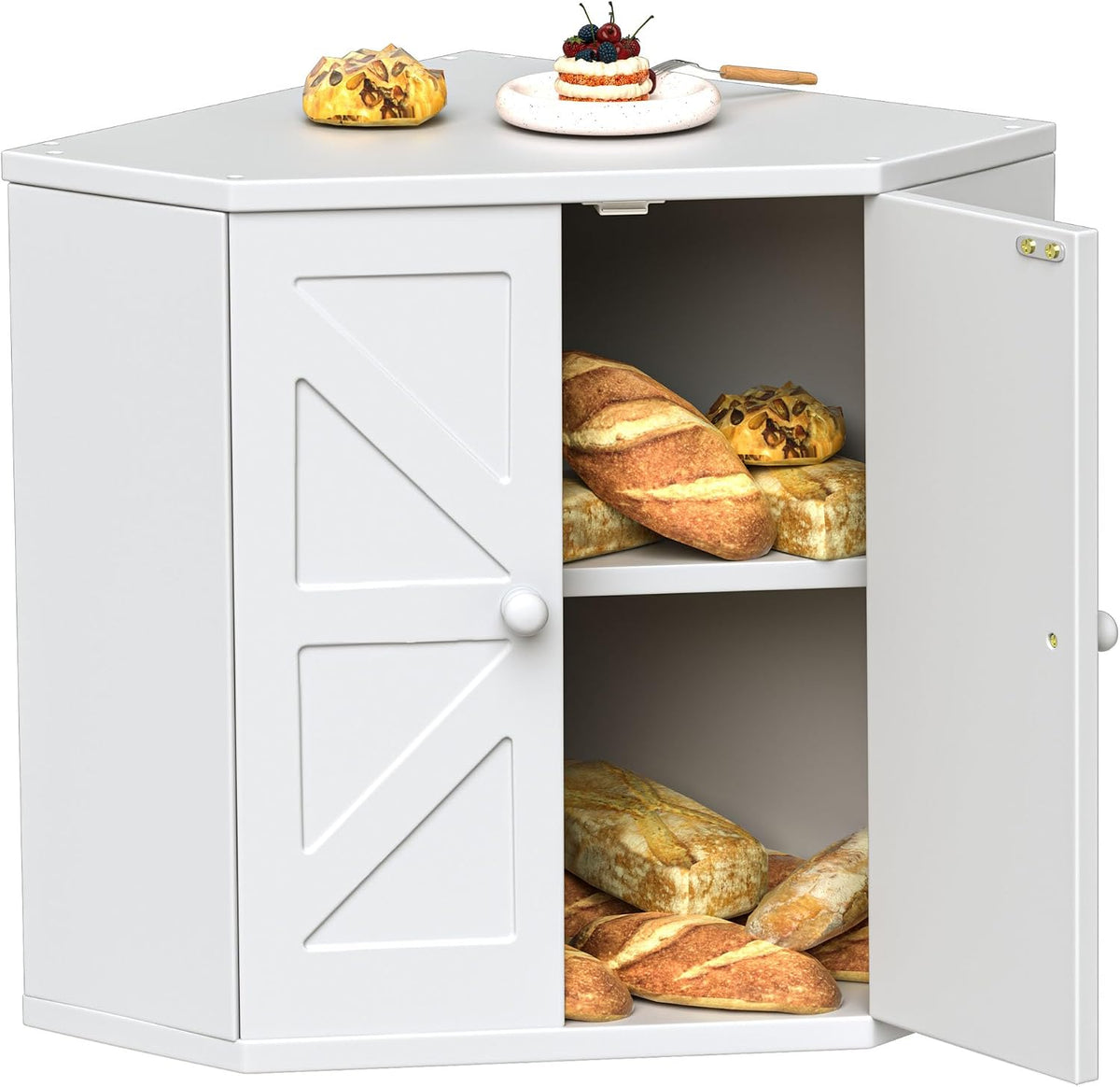Corner Bread Box for Kitchen Countertop,Storage Container for Homemade Bread, Double Layer BreadBox, Large Capacity