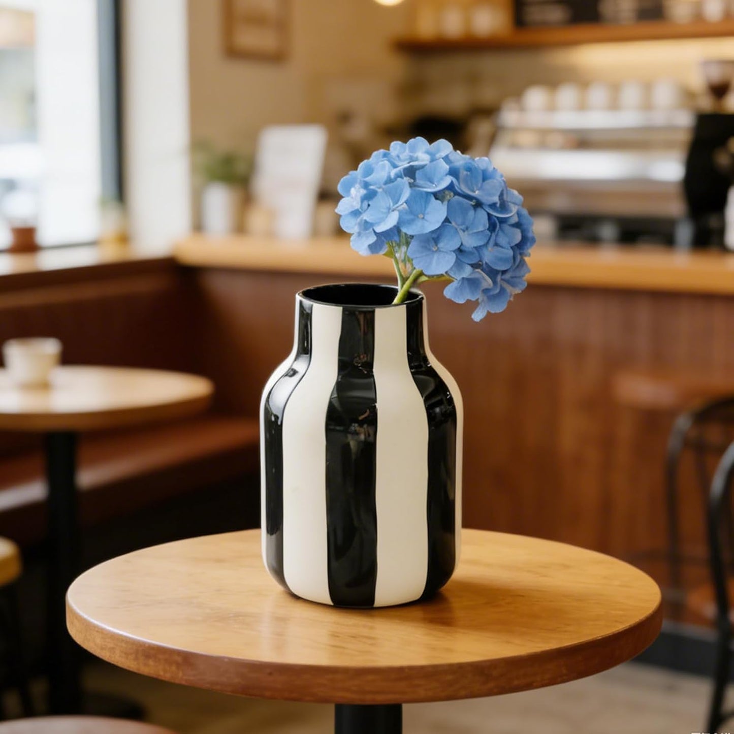 White Striped Ceramic Vase / Black