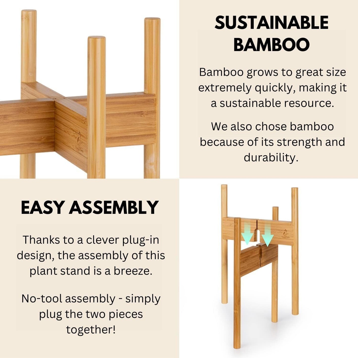 Fox & Fern Mid Century Plant Stands for Indoor Planters, Bamboo, 11.8 Inch | Plug In Design, Holds 200 lbs, Two High