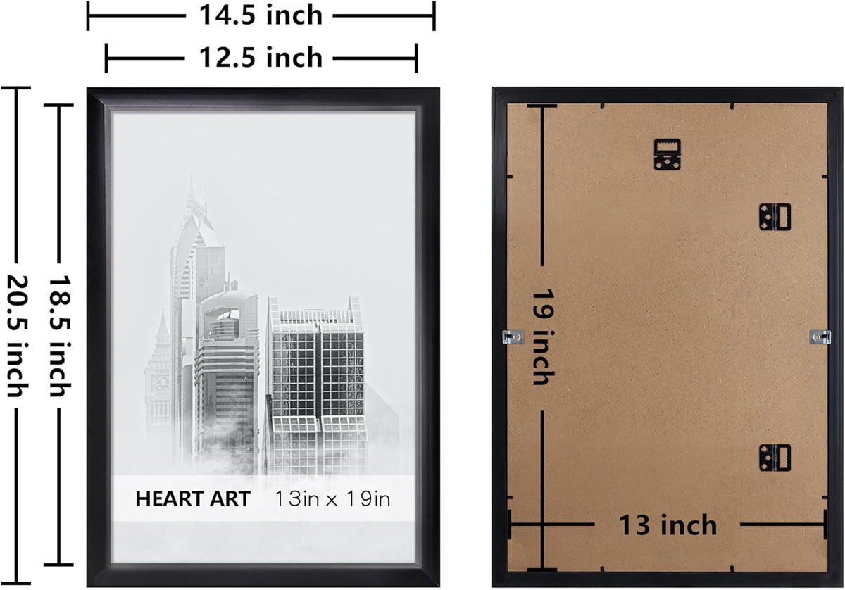 HEART ART 13x19 Picture Frames Without Mat Set of 8, Black | picture frames 13 x 19 Poster Frames