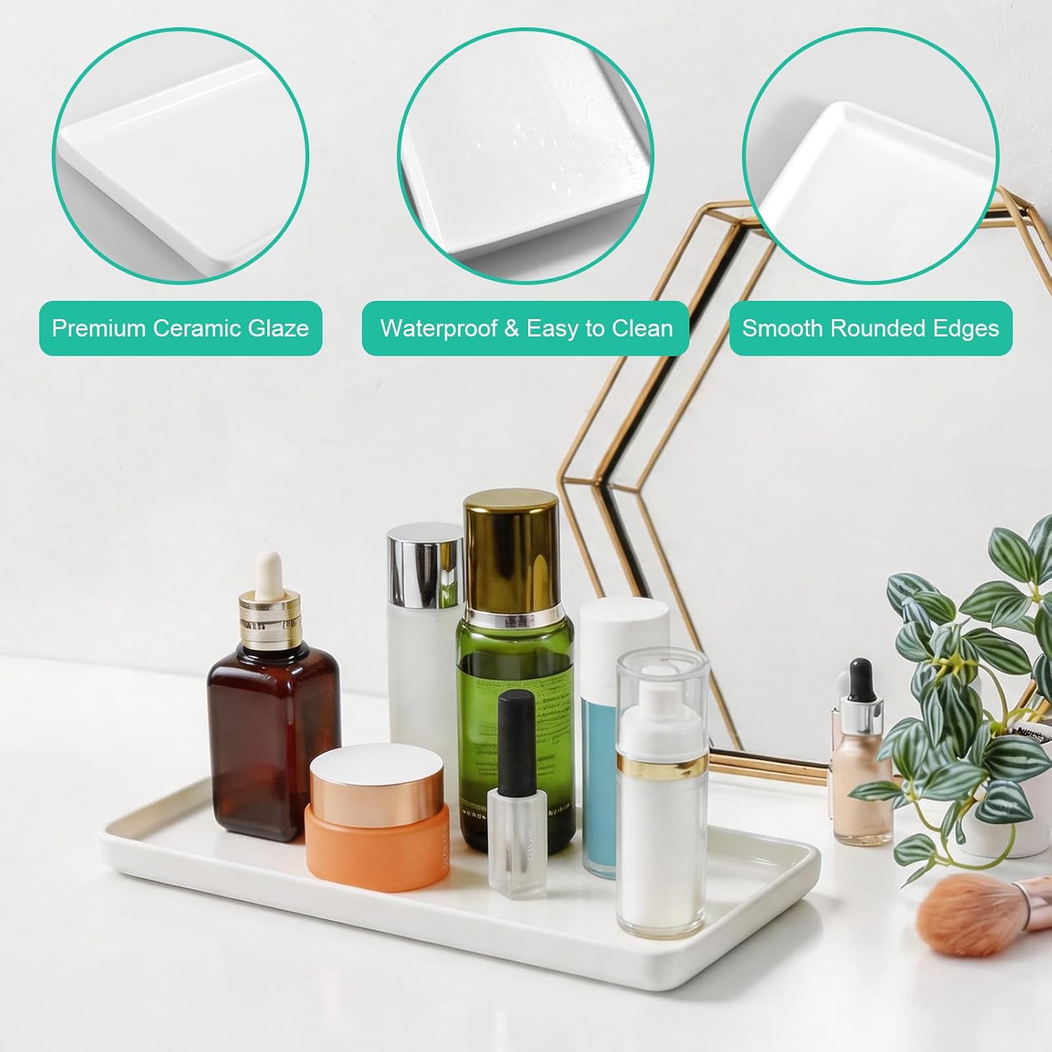 Ceramic Bathroom Vanity Tray for Counter / 11.7 x 6 x 1.2 / White