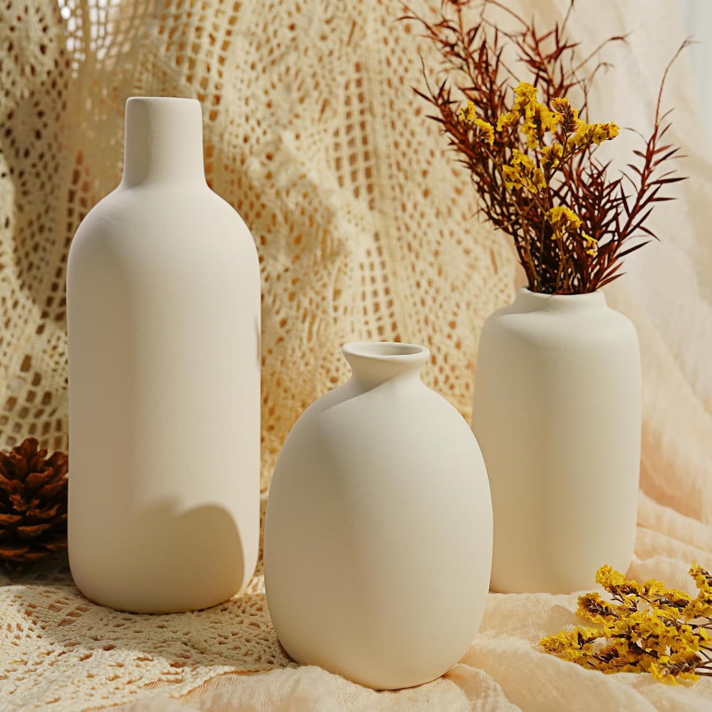 Small Ceramic Vase Ceramic Bud Vases in Bulk Modern Farmhouse Boho VaseS / White / Set of 10