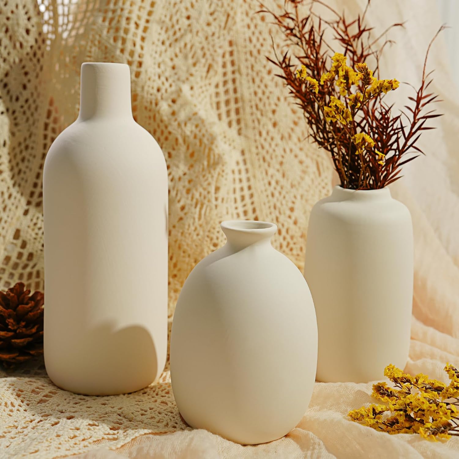 Small Ceramic Vase Ceramic Bud Vases in Bulk Modern Farmhouse Boho VaseS / White / Set of 10