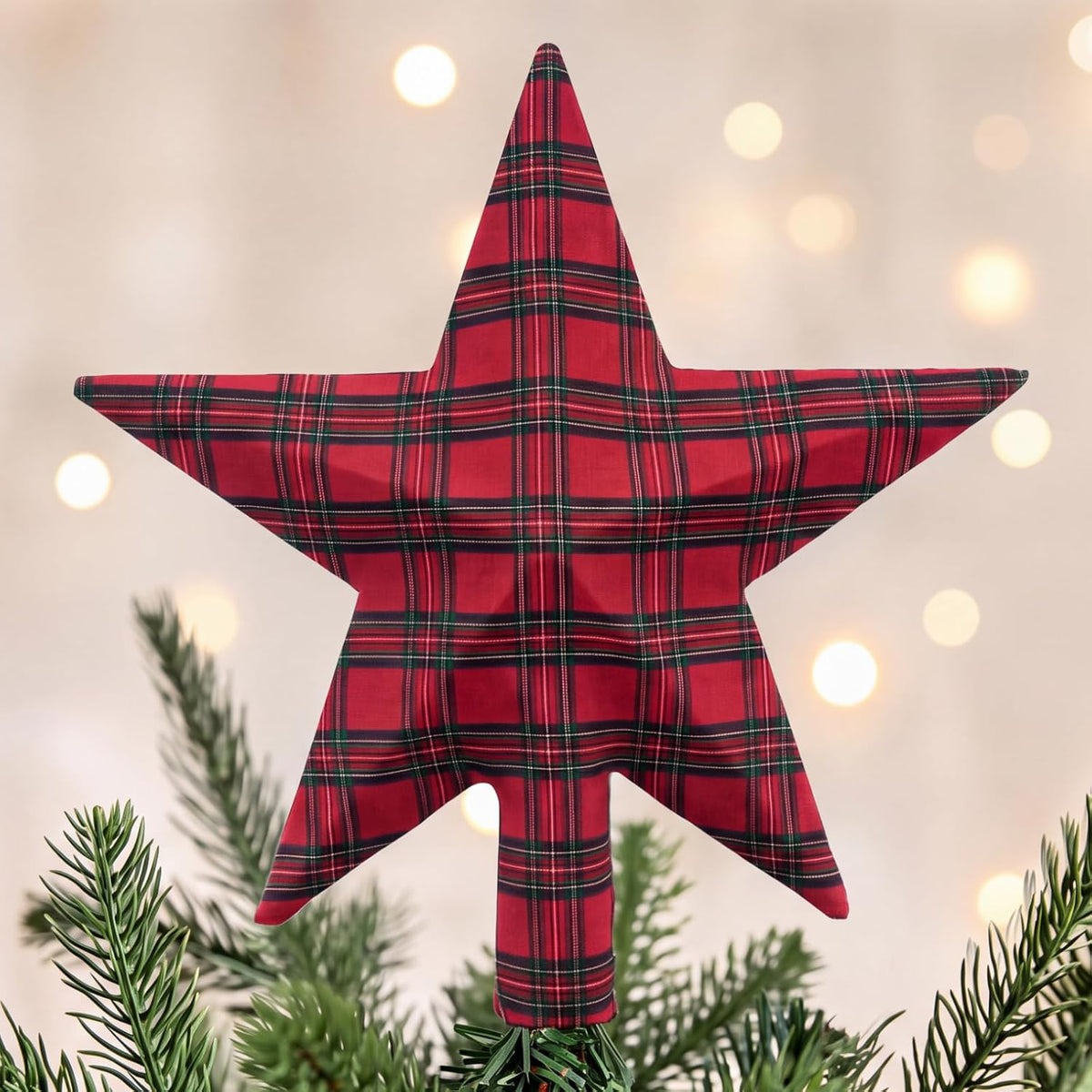 CVHOMEDECO. Rattan Star Christmas Tree Topper with LED Lights, Rustic Farmhouse Style Tree Toppers Ornaments, 8 x 10 Inch