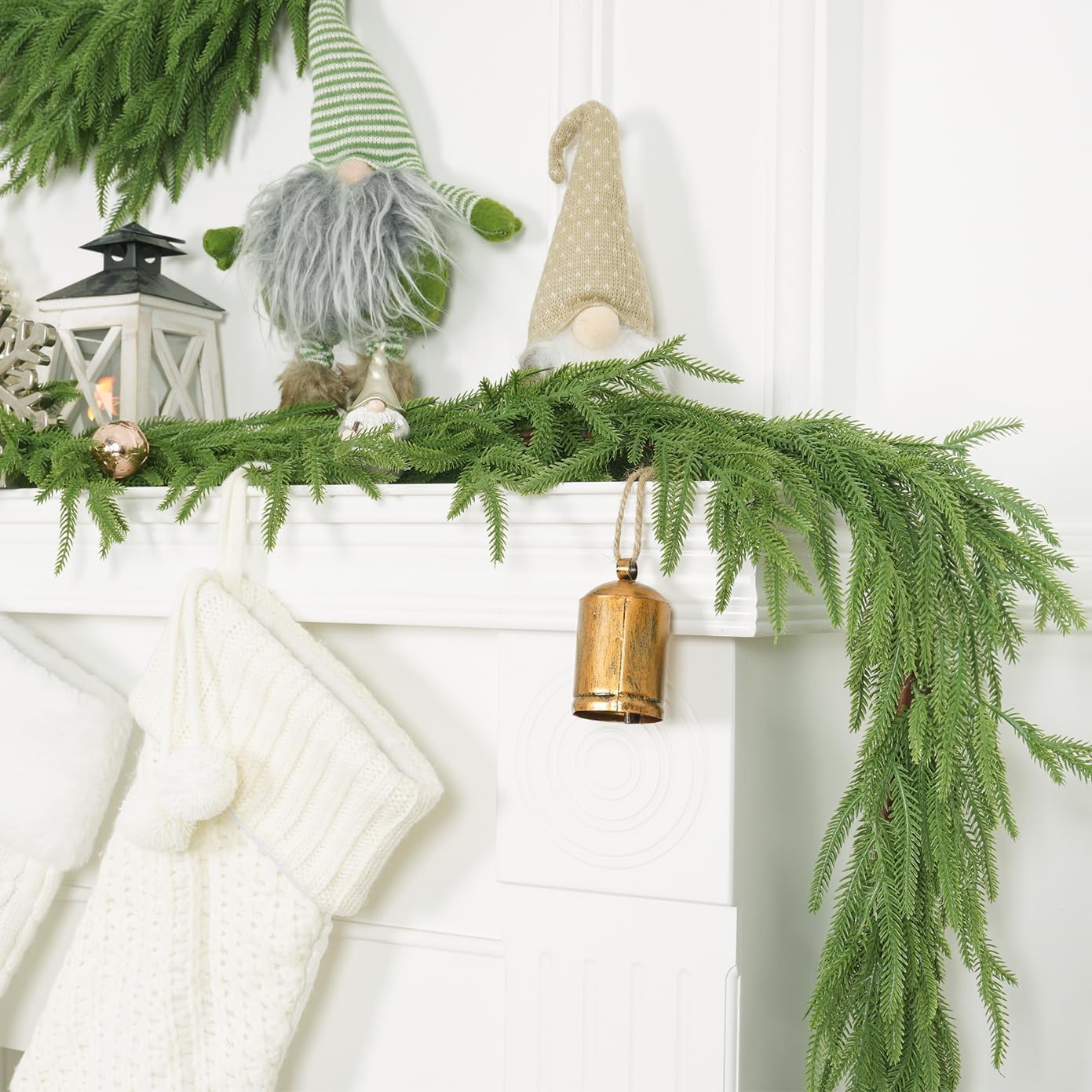 XmasExp Norfolk Pine Garland 9FT Real Touch Realistic Artificial Christmas Garland Decorations for Mantle Windows