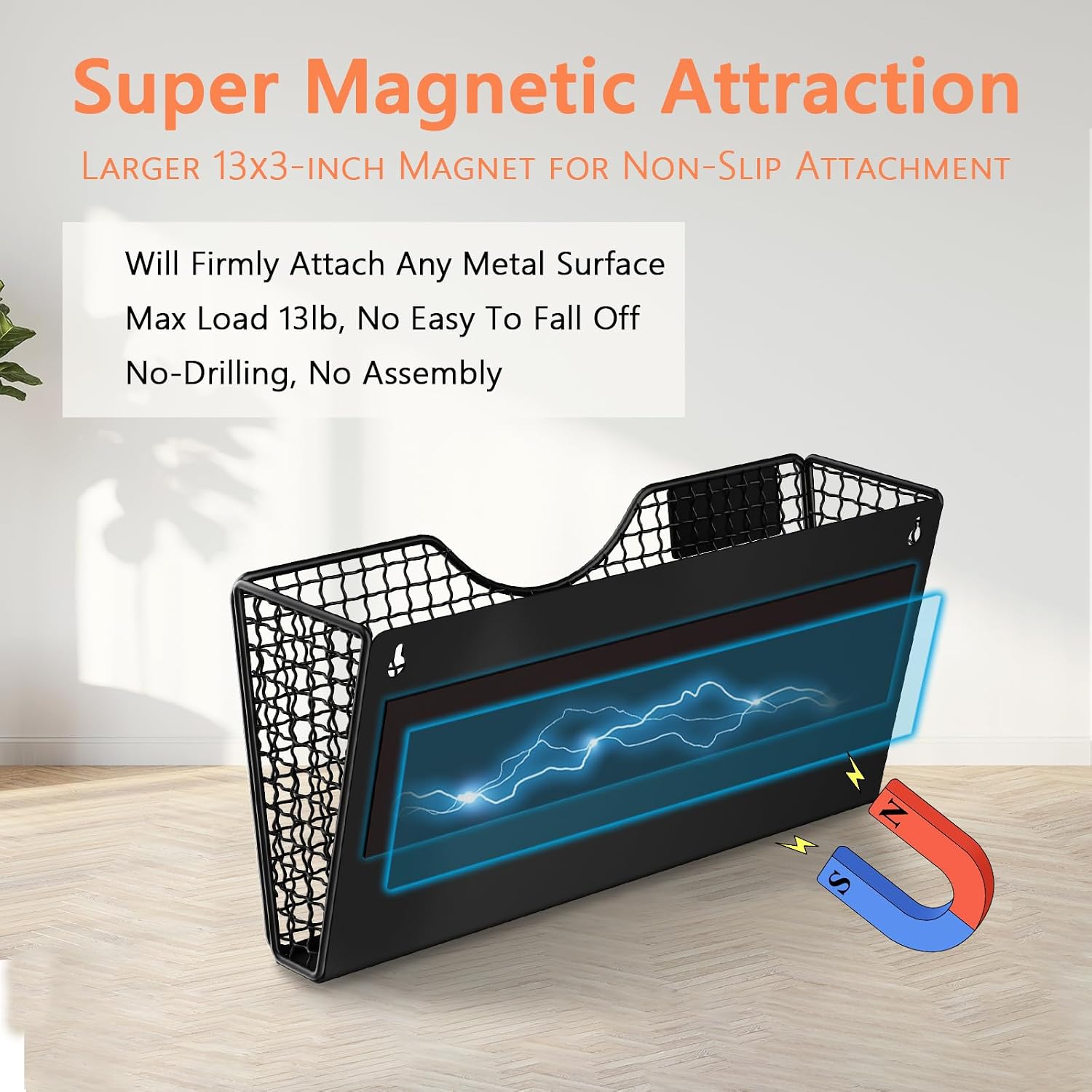MFTEK Magnetic File Holder, 2 Pockets Magnetic File Folder Holder No Drilling Magnet Paper Mail Organizer Magazine