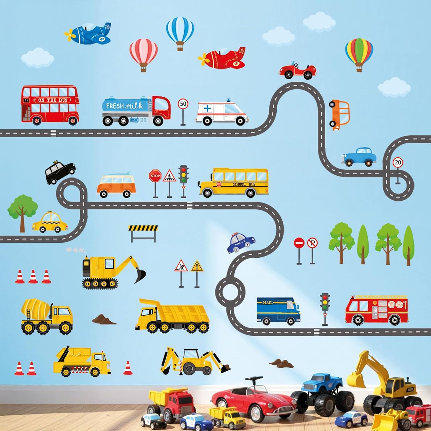 SG3-2308 Wall Stickers Decals Kids Peel and Stick Removable for Nursery / Transports and Road