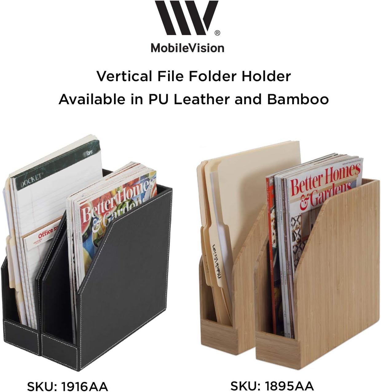MobileVision Bamboo Vertical File Folder Holder & Office Product Organizer, Store Files, Magazines, Notepads, Books and