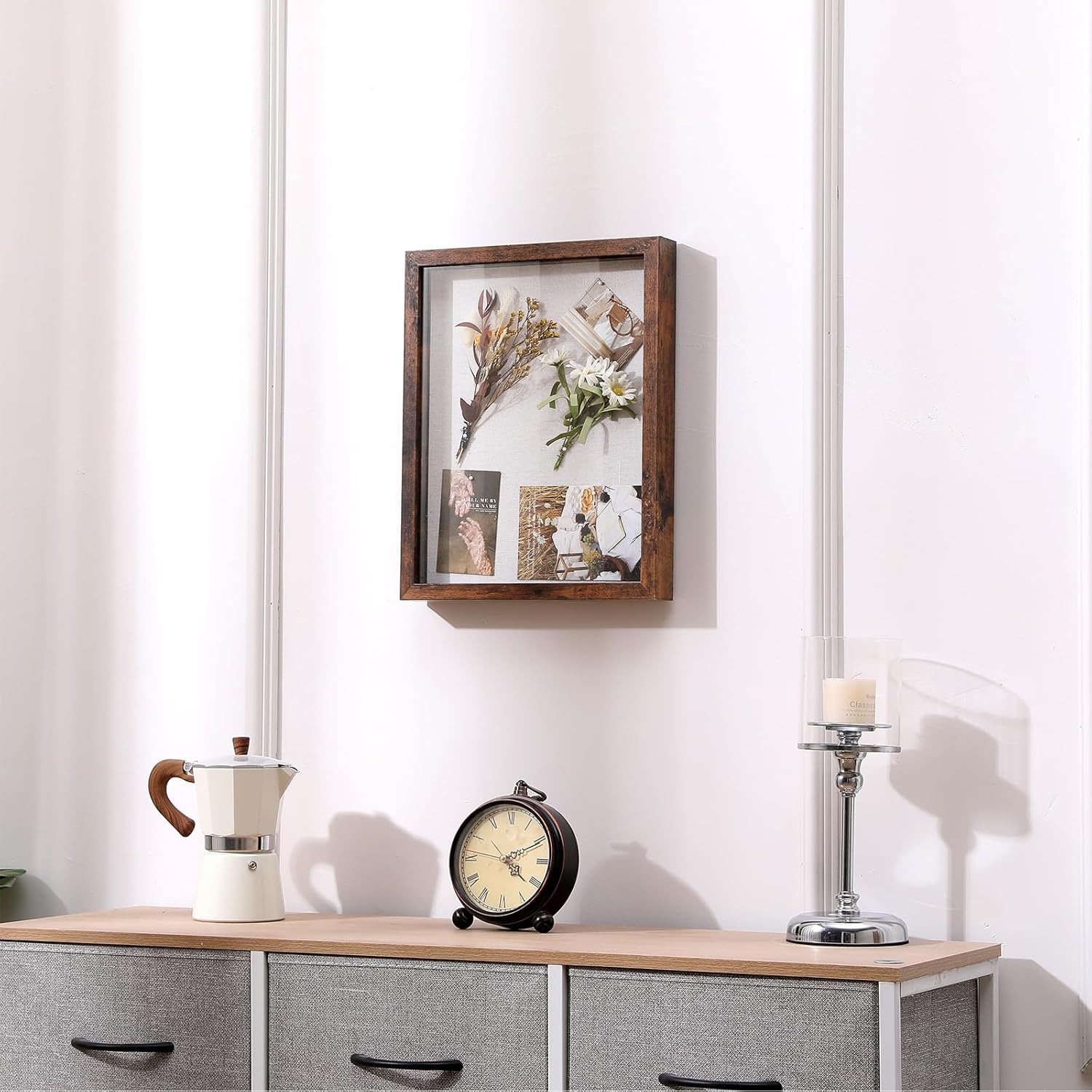 Muzilife 11x14 Shadow Box Wood Picture Frame, Tempered Glass, Honey Brown | FSC-Certified MDF | Soft Acid-free Linen
