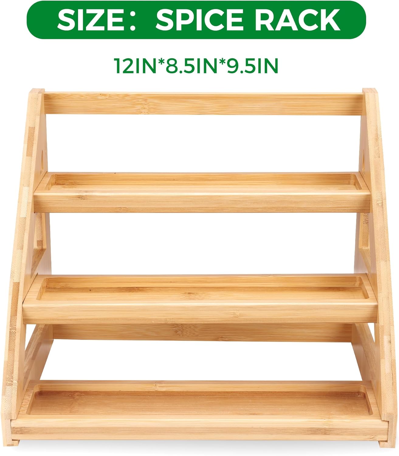 Spice Rack, Spice Organizer -3 Tier Bamboo Spice Racks, Solution for Spice Storage in Kitchens, Countertops，Storage