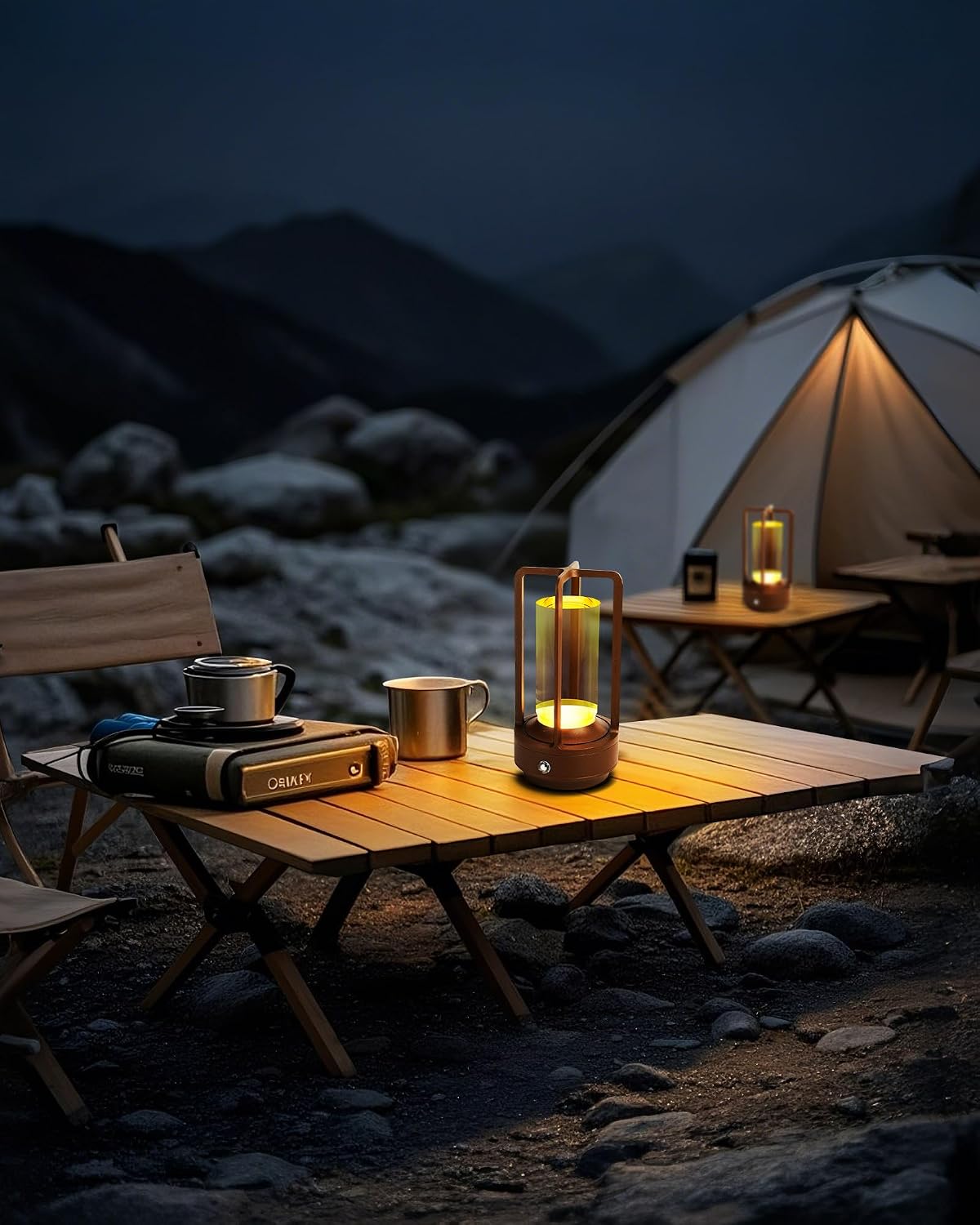 Set of 2 Cordless Table Lamps Rechargeable Desk Lamps Brown | Battery Operated Table Light with 3 Color Stepless