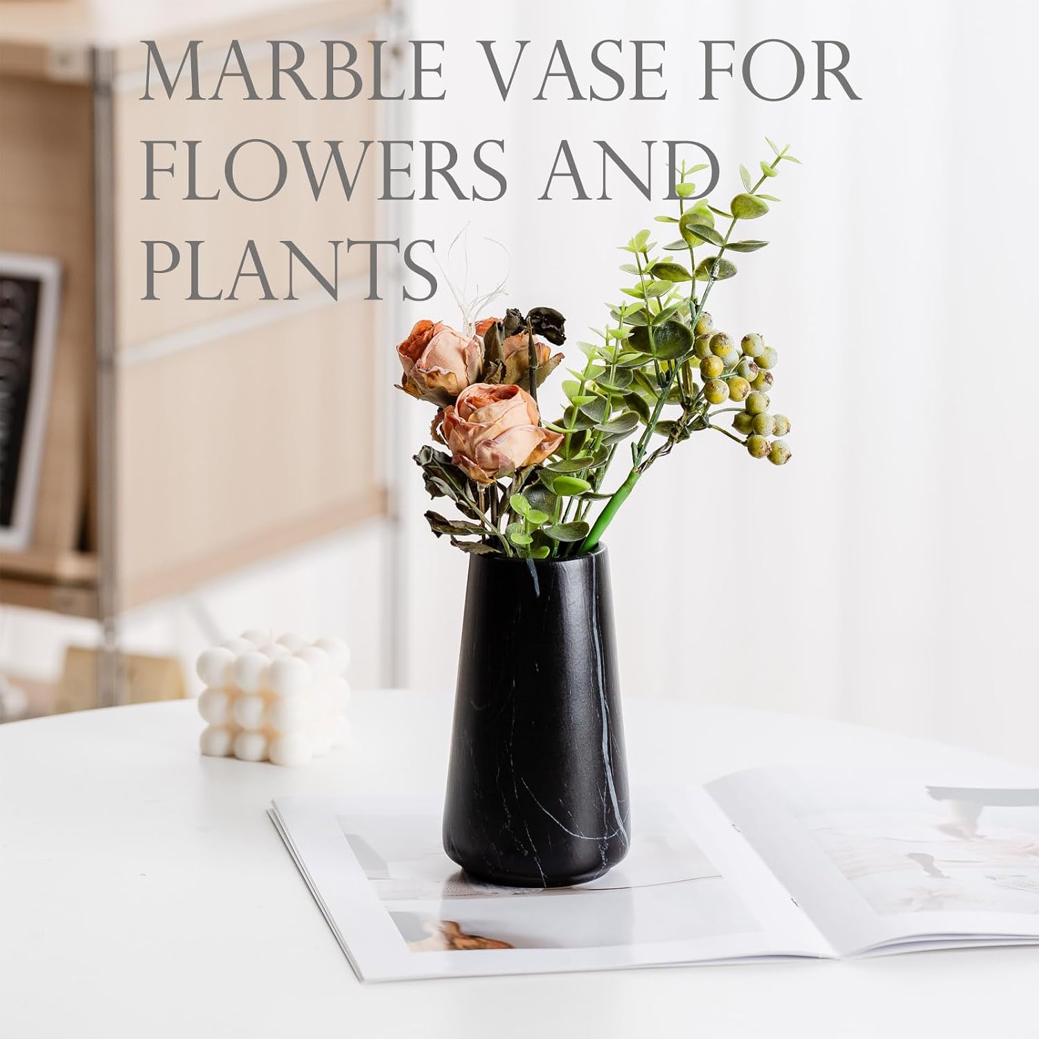 6" Simple Modern Ceramic Vases for Flower/Pampas Grass / Marble Black / Small