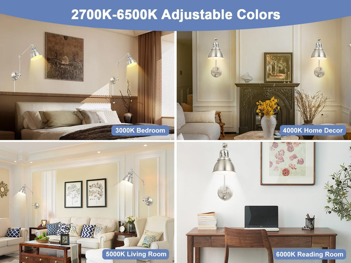 GOODATE 1 Pack Plug in Wall Sconce with Remote, Dimmable, Adjustable Colors, Swing Arm Wall Lamp, Plug in Wall Light