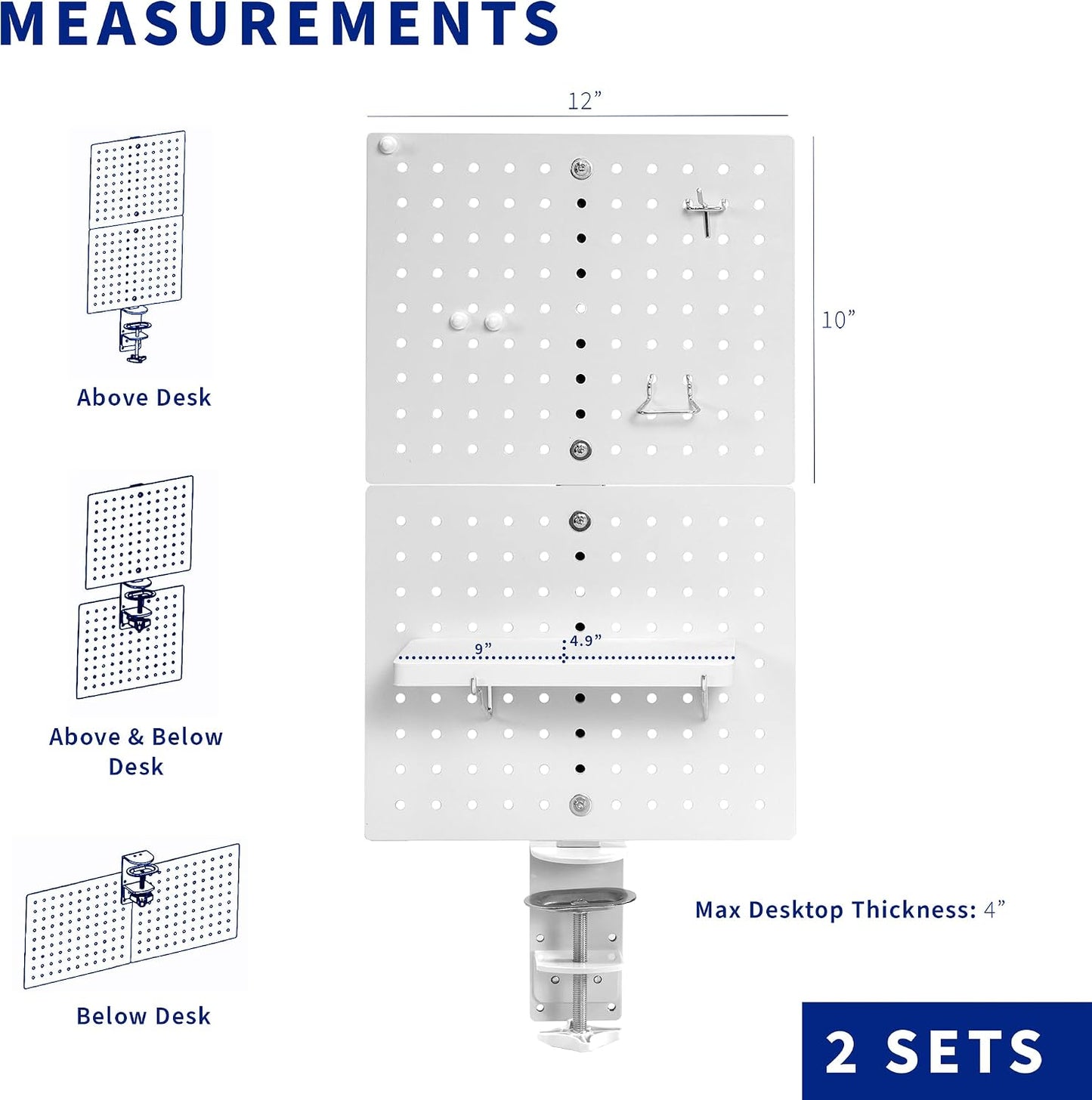 VIVO White Clamp-on 20 x 24 inch Desk Pegboard, PP-DK24W | Steel Privacy Panel, Magnetic Peg Board, Office Accessory