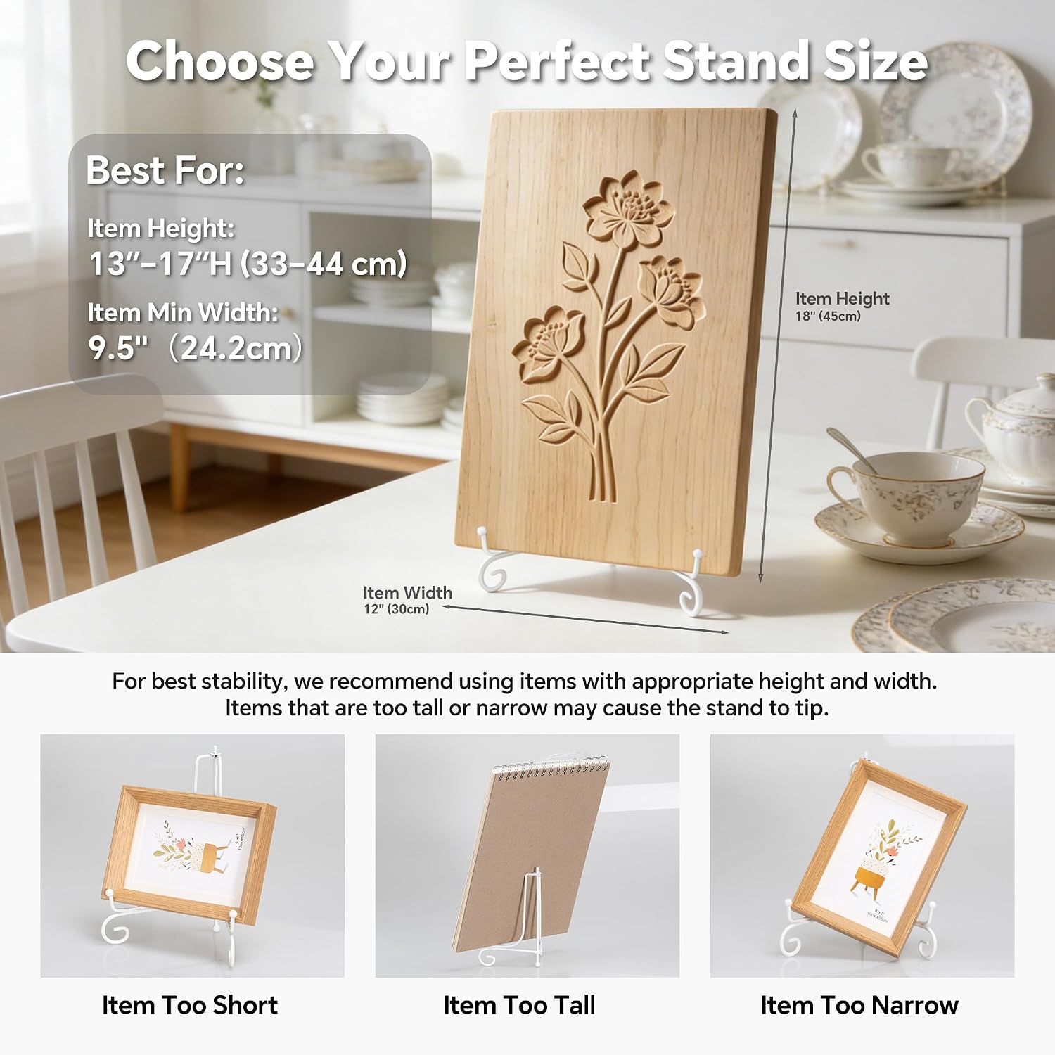 Iron Large Plate Stand / White / 12 Inch / Set of 2