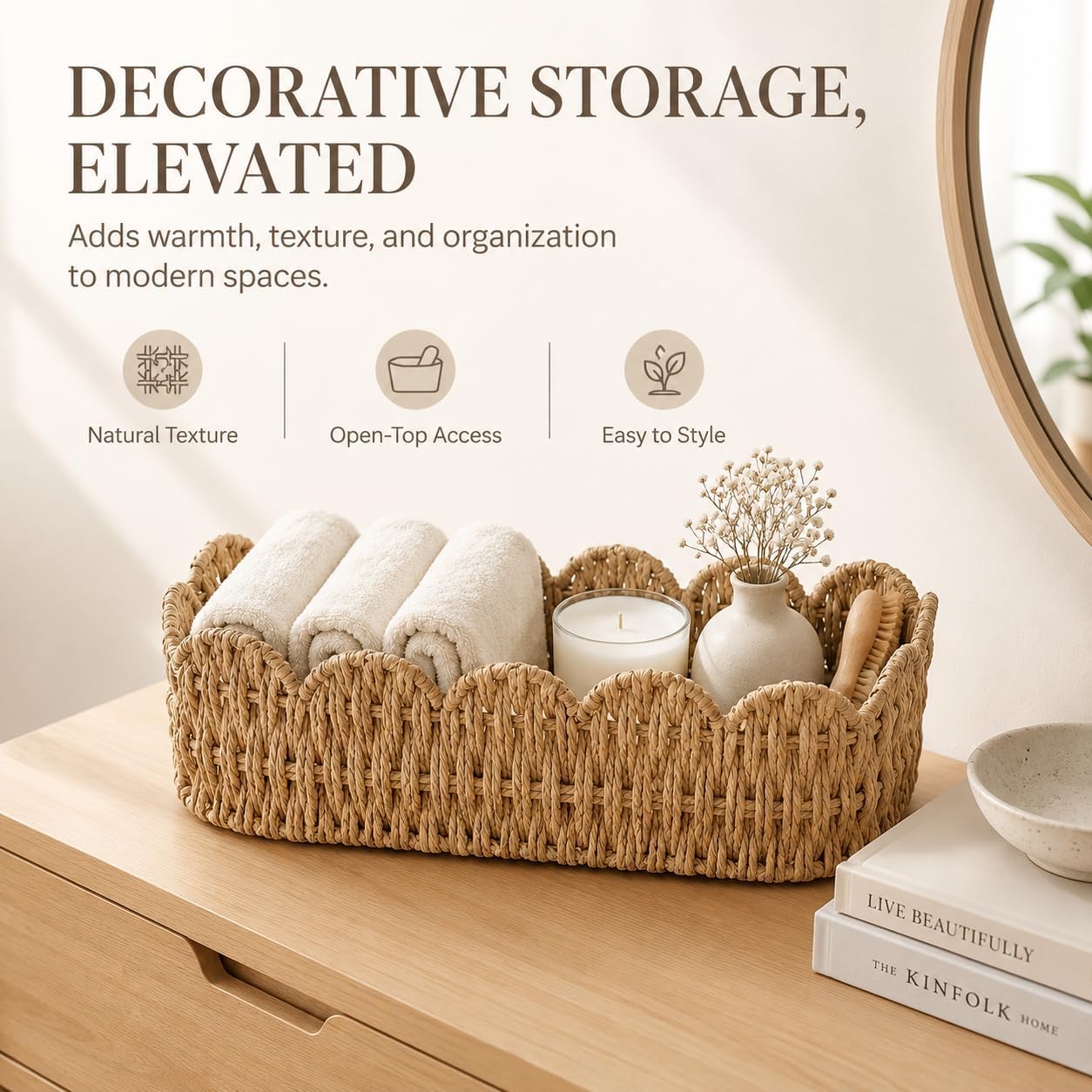 Scalloped Wicker Basket for Toilet Tank