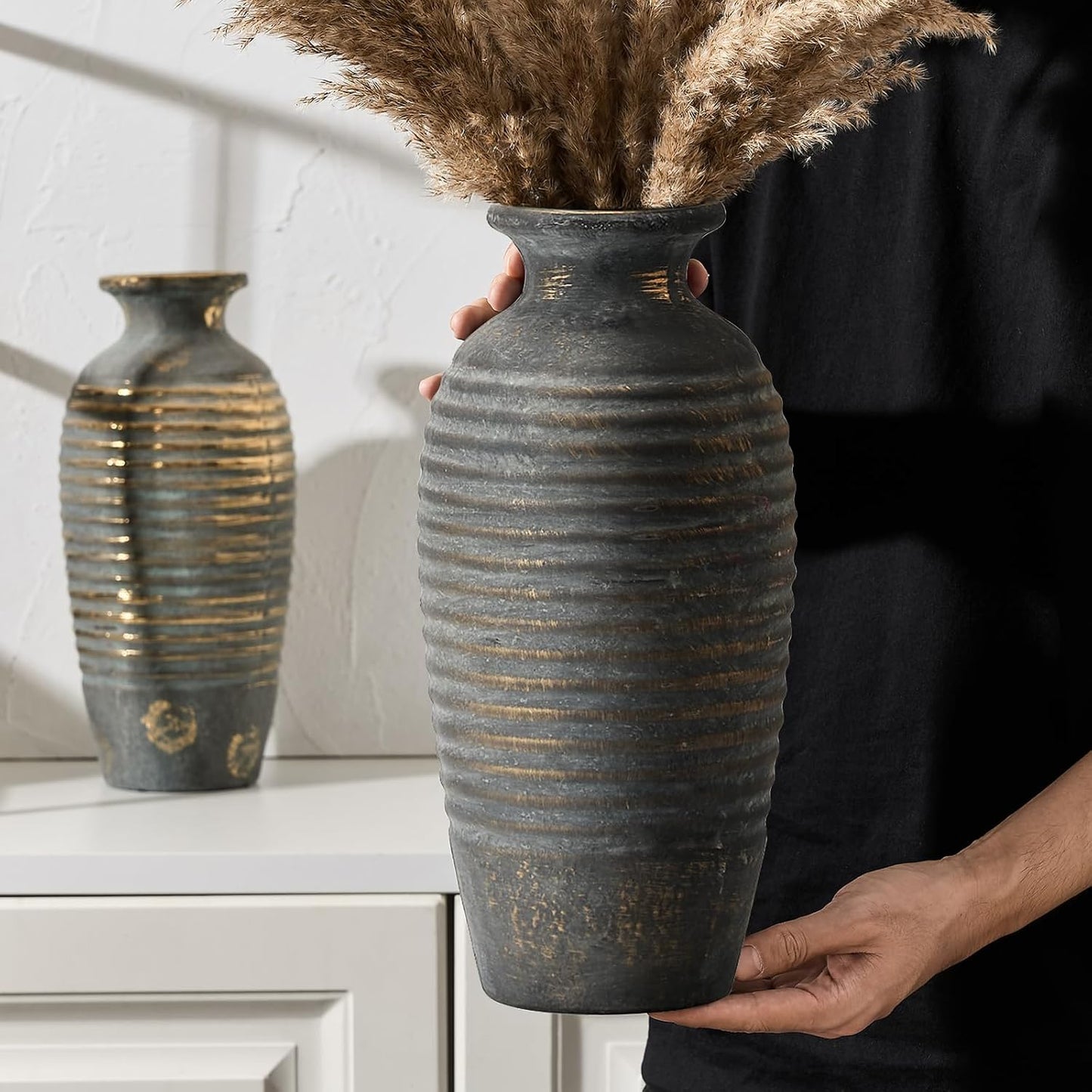 Large Ceramic Rustic Vase / Bronze / 14.4 / 14.4 Inch