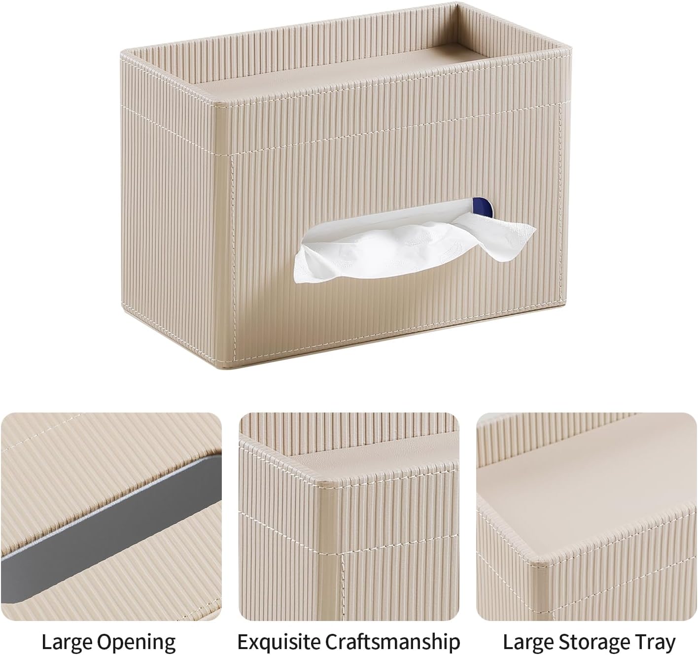Storage Tray / PU Leather Tissue Holder / Beige