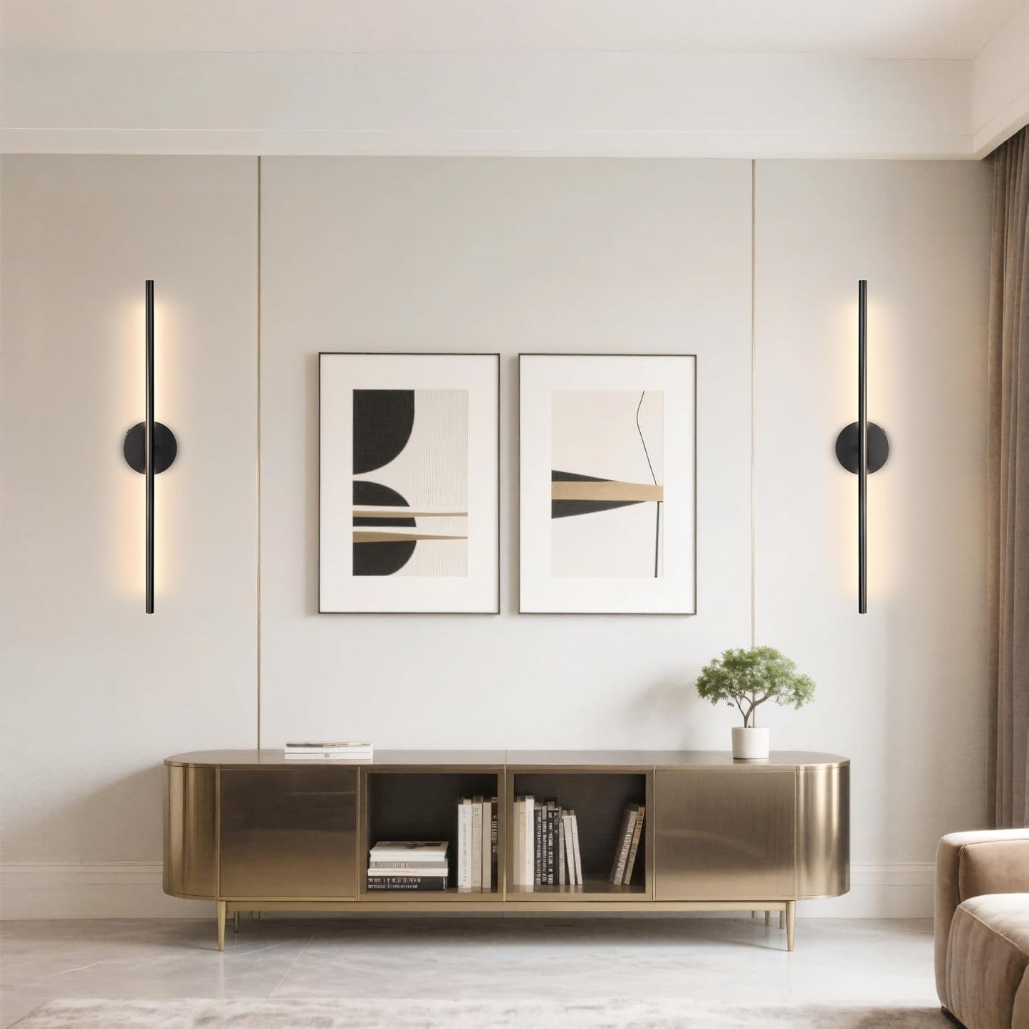 Rechargeable Wall Sconce Set of Two, Modern Wireless Black Wall Sconces with Remote, 28.35Inch Dimmable Indoor Home