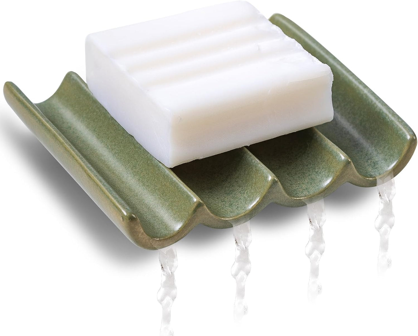 Draining Bar Soap Holder Tray / Ceramic Soap Dish Green