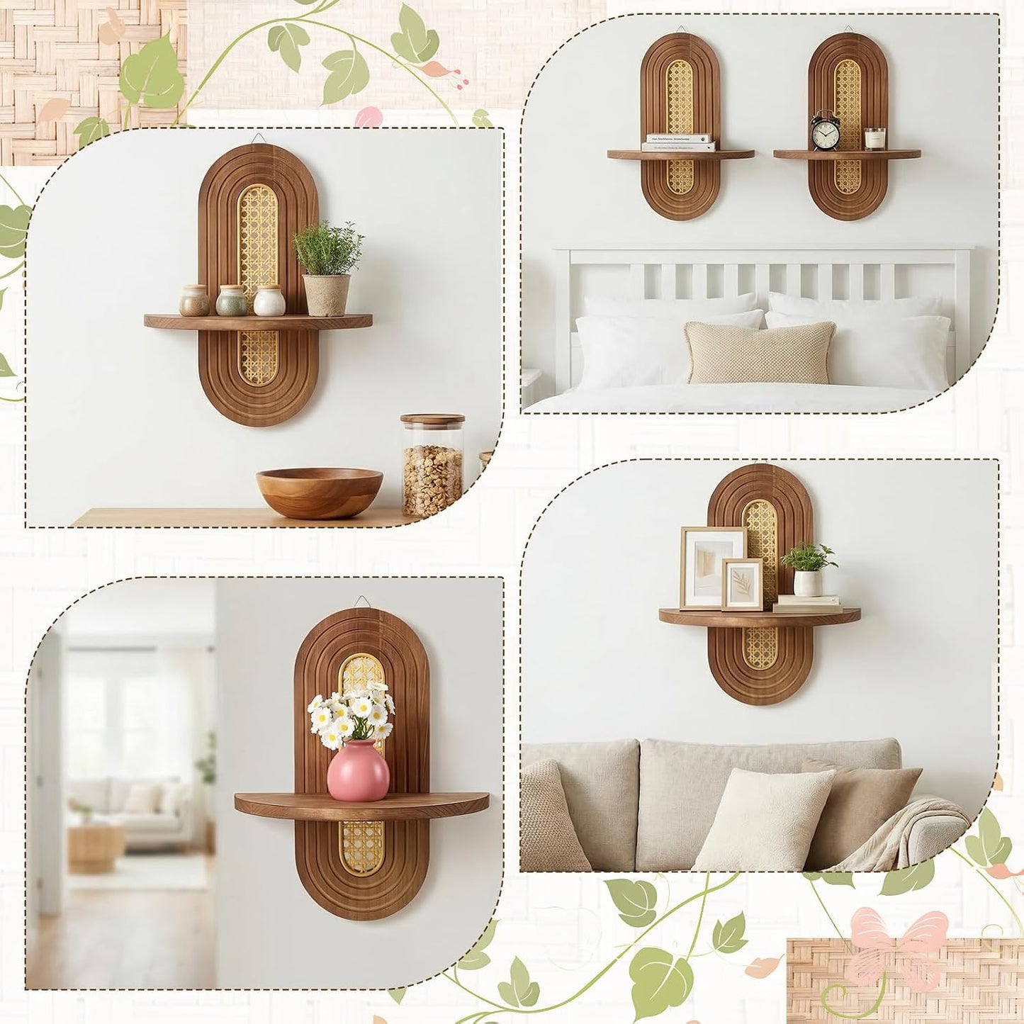 Boho Floating Shelves / 14.5 x 11.8 / Set of 2