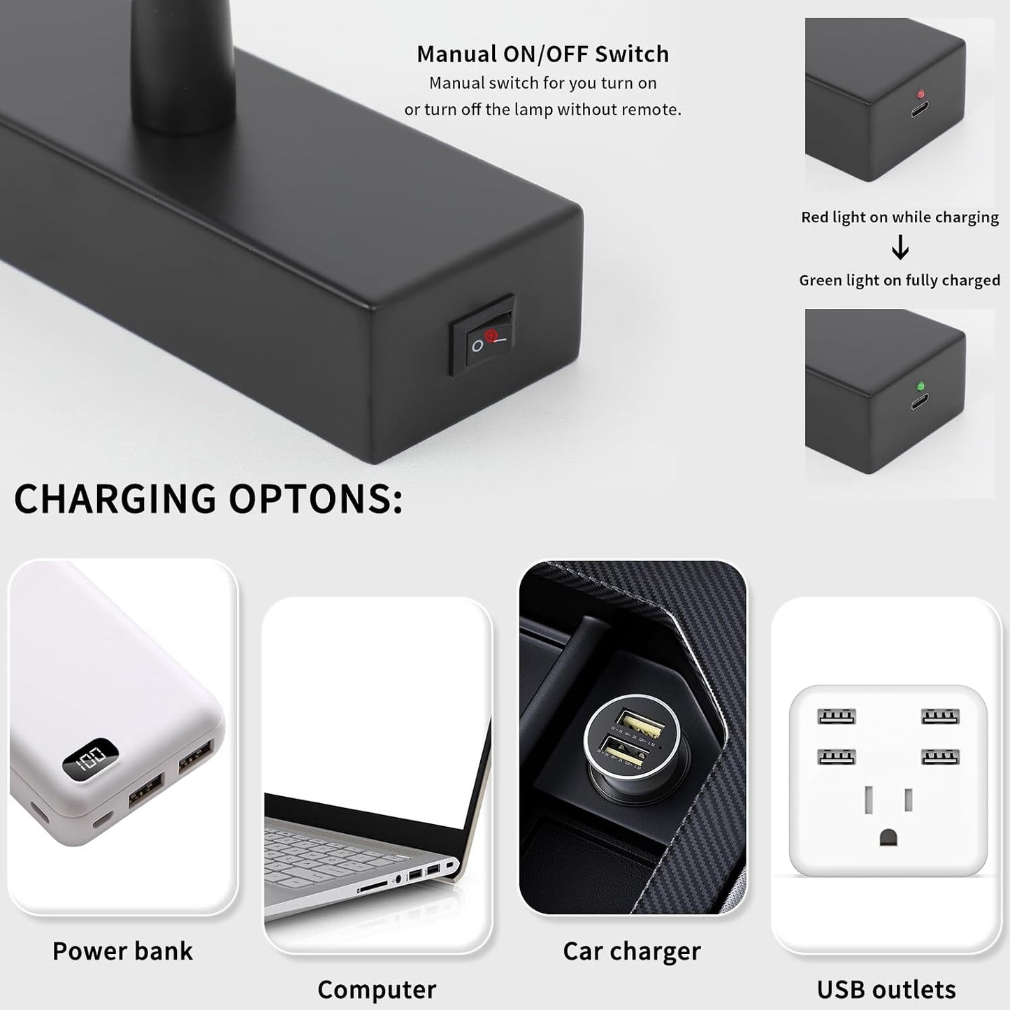 Joosenhouse Wireless Picture Light Battery Operated Gallery Light with Remote Control Rechargeable Wall Lights Black