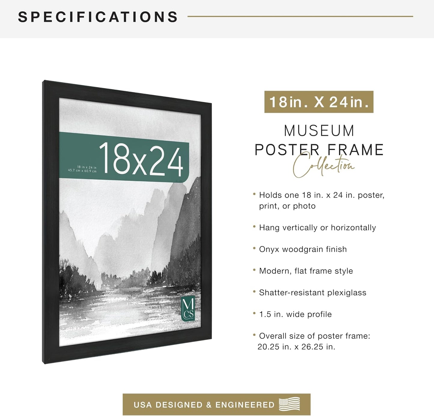 MCS Museum Poster Frame, 18x24, Onyx Woodgrain | Museum Collection Poster Frame For Photos & Art Prints, 18x24 Inch