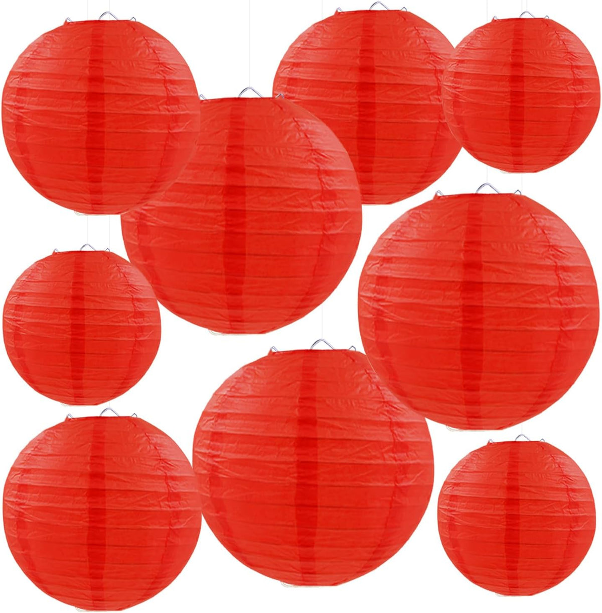 Red Paper Lanterns Round Hanging Lanterns for Birthday Wedding Baby Bridal Shower Christmas Home Party Decoration (9 PCS)