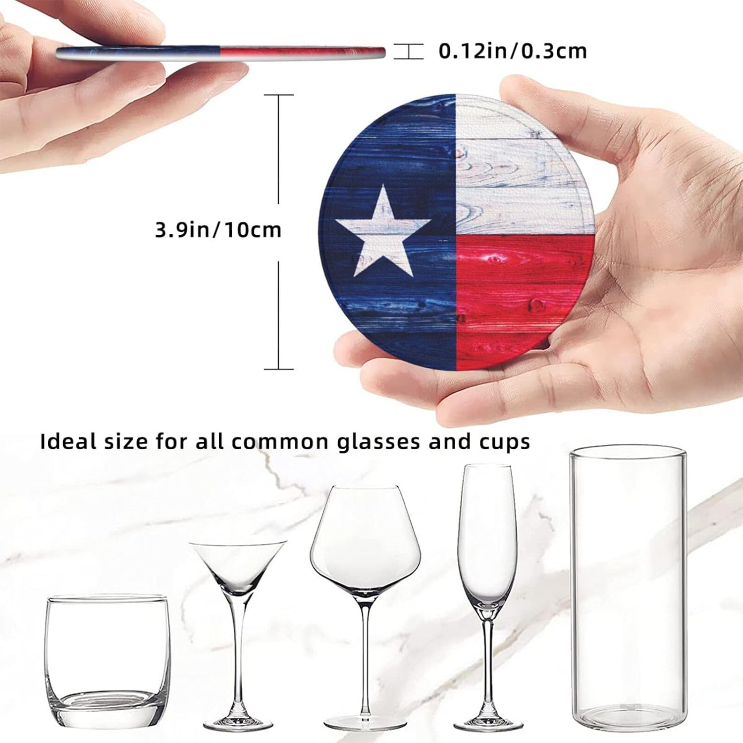 Holder / Leather Drinks Coasters / Texas Flag Wooden / Set of 6