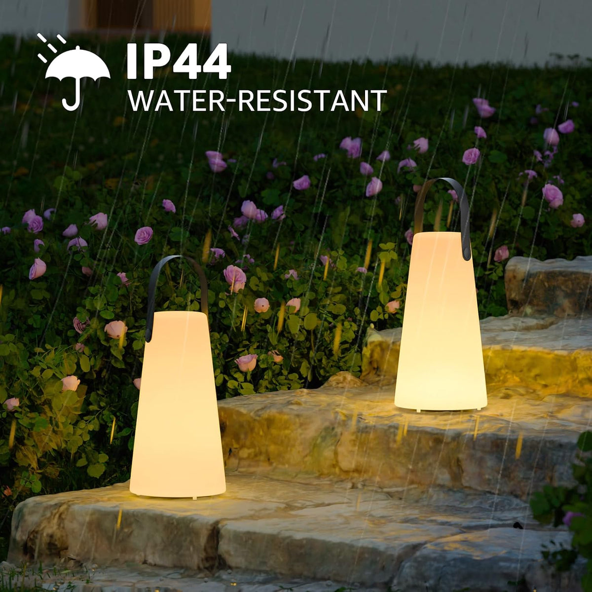 2 Pack Outdoor Lamps, Rechargeable Outdoor Lanterns Table Lamp with IP44 Waterproof, Battery Operated Portable Hanging