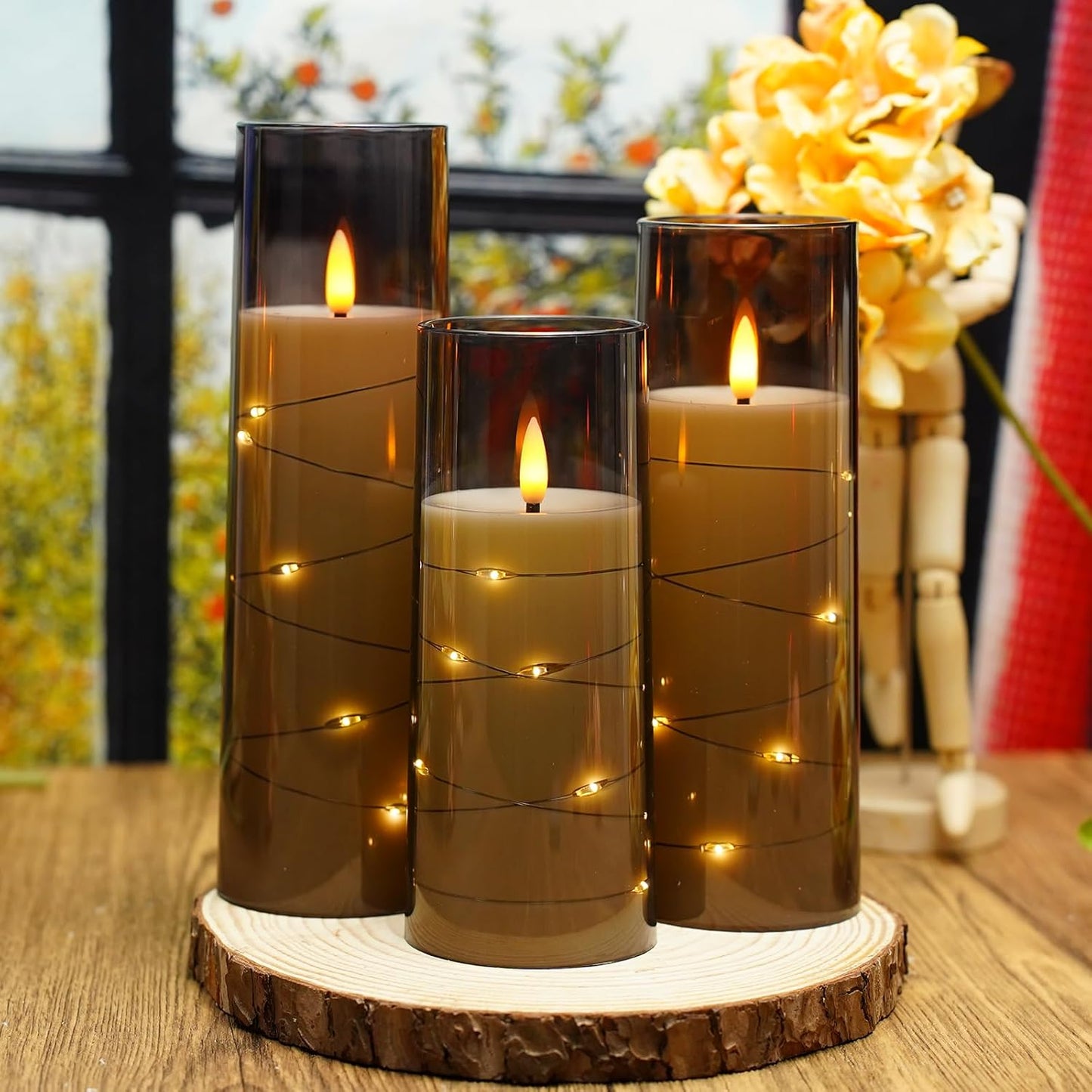 Nimiko Flickering Flameless LED Candles, 9 Pcs with Embedded Star String, Acrylic LED Pillar Candles with Remote