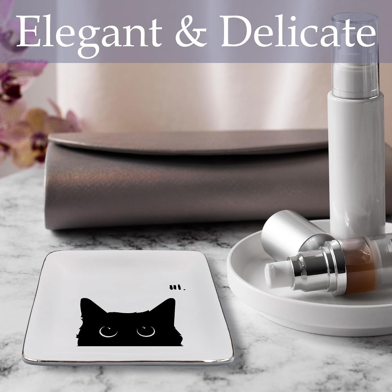Ceramic Jewelry Tray for Rings & Earring / Hi Cat / Black