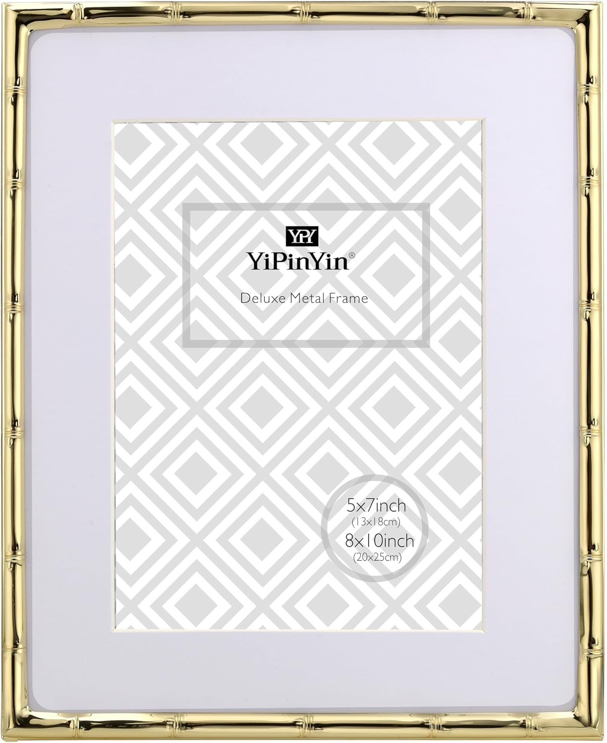 YiPinYin 8x10'' Bamboo Detail Gold Metal Picture Frame with Acid Free Mat for 5x7'' Set of 2,Elegant Narrow Plated