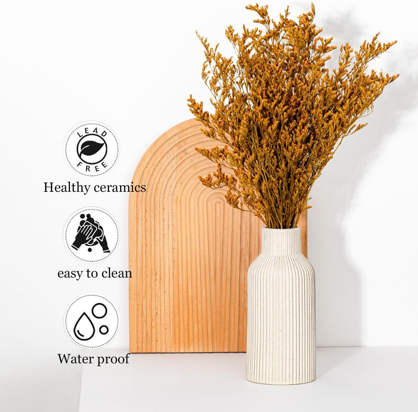 Bohemian Ceramic Vase / Beige / 7in