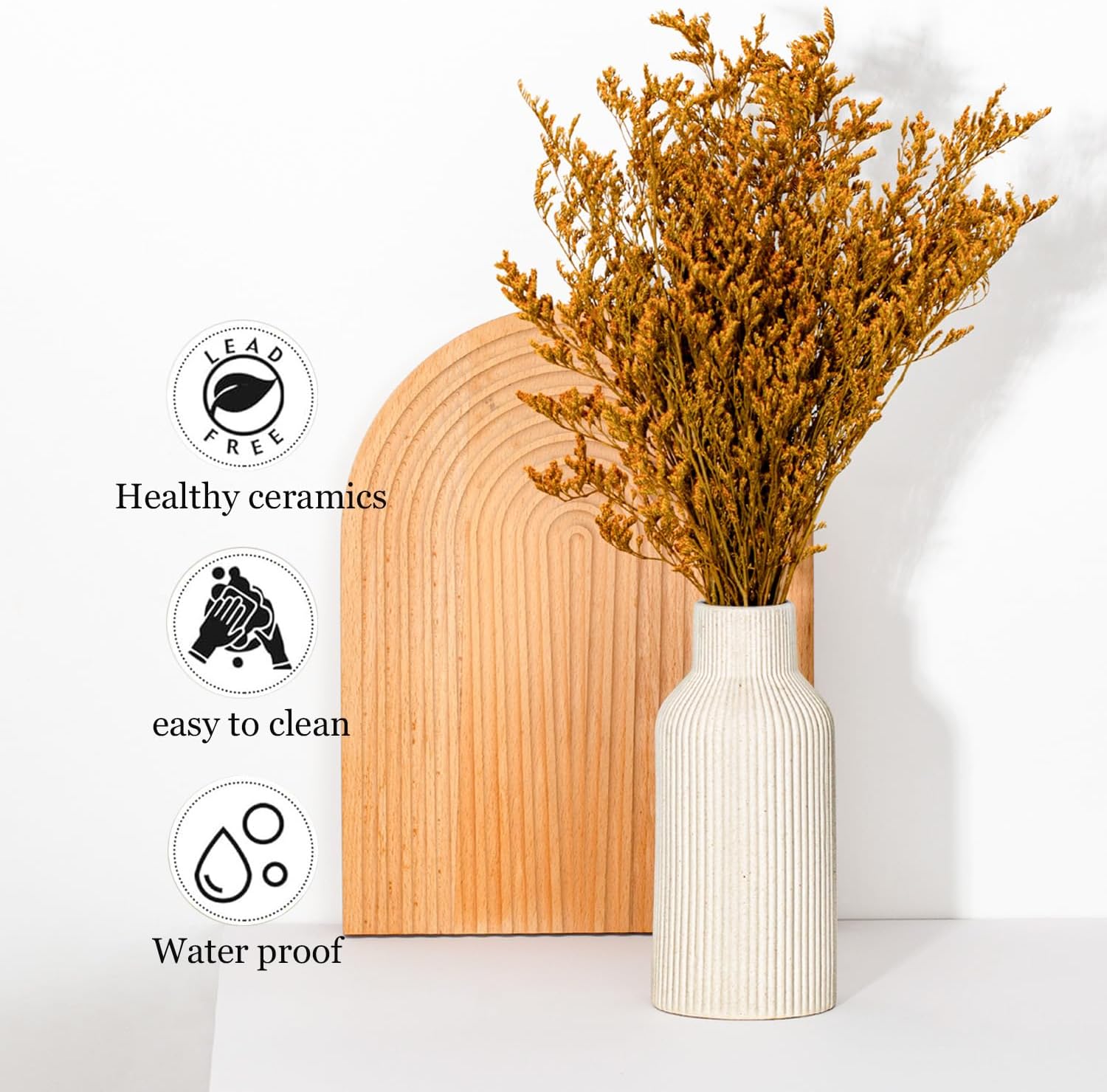 Bohemian Ceramic Vase / Beige / 7in