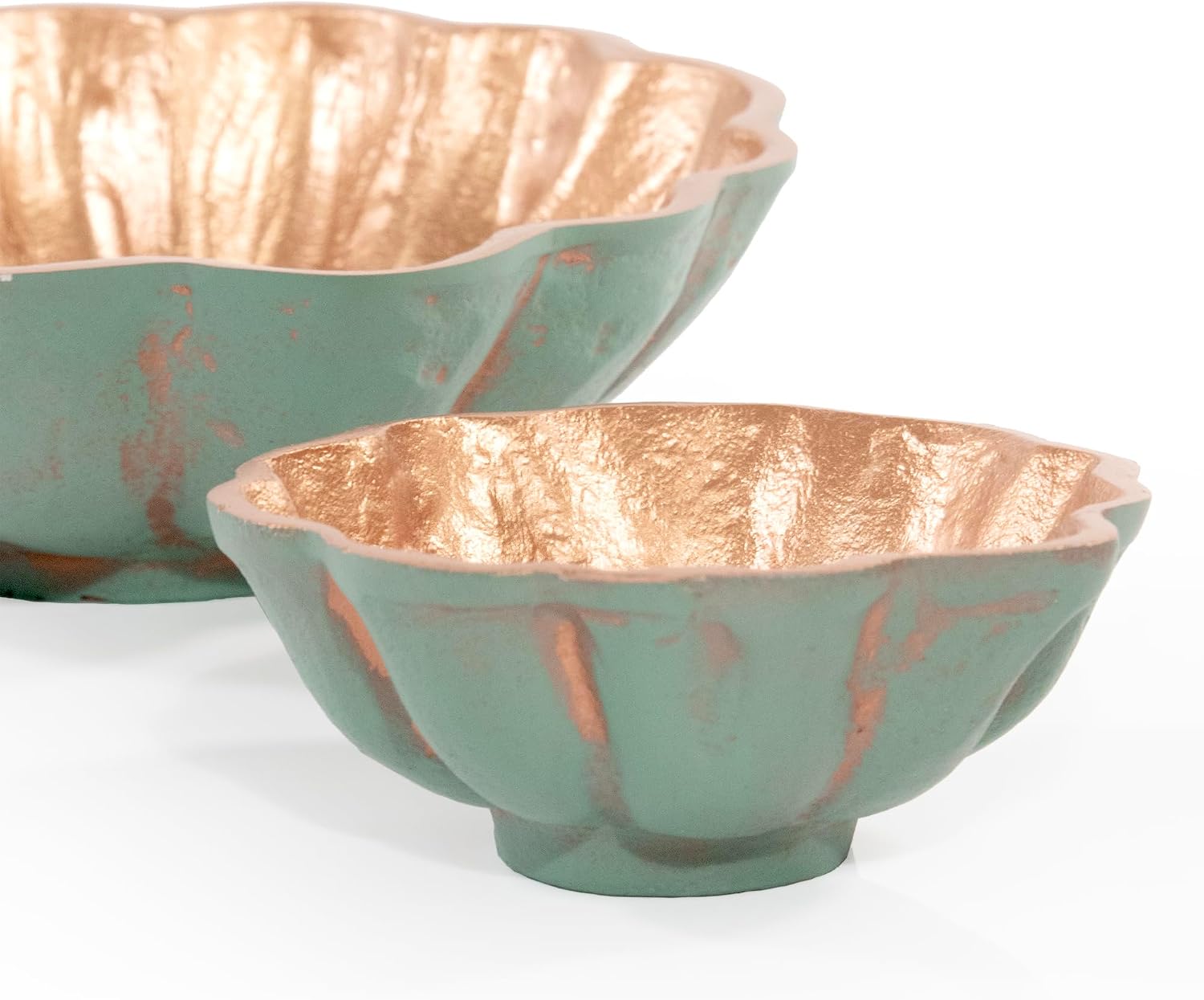 Decorative Metal Turquoise Copper Finish Round Bowls / Set of 2