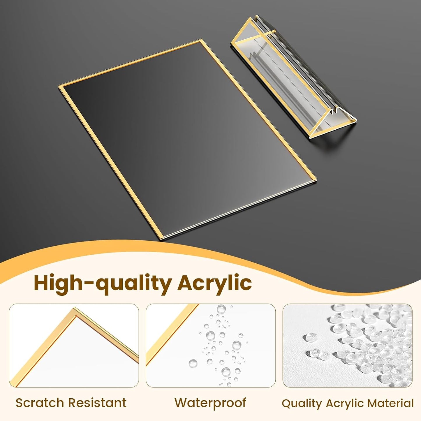 Frames Double-Sided Picture Frames Tabletop Acrylic Sign Holder / 8 x 10 / Gold / Set of 3