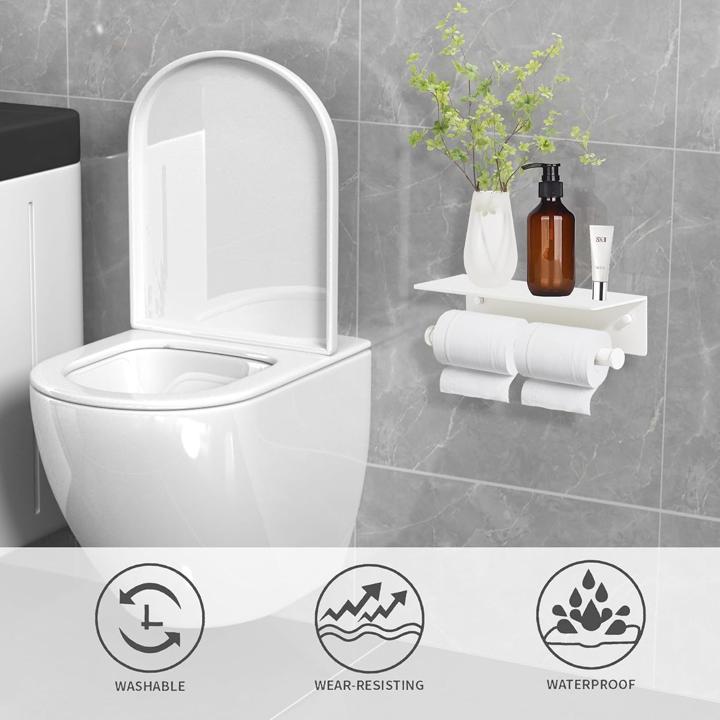 White Paper Towel Holder Wall Mount with Thickened Shelf for Bathroom,Matte White Adhesive Hand Towel Holder,Bathroom