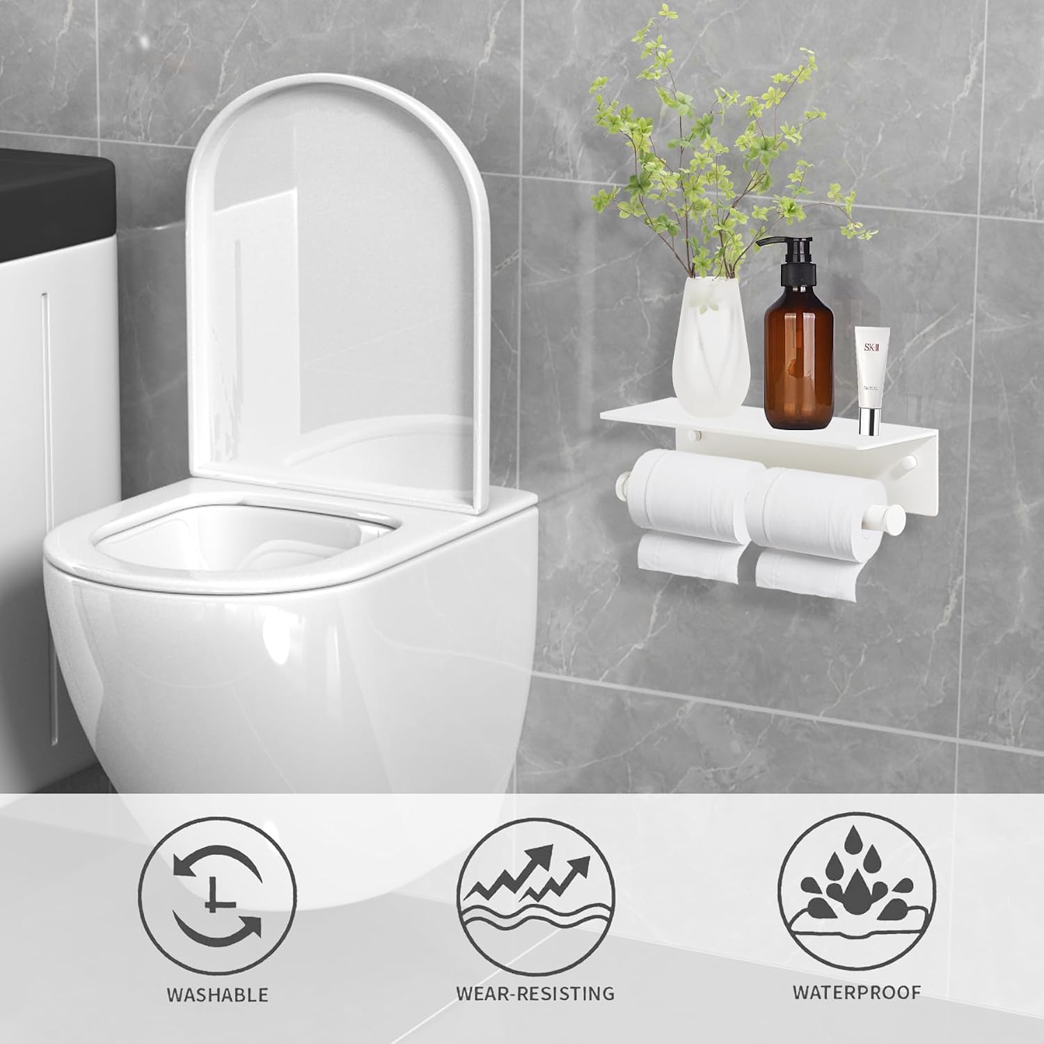 White Paper Towel Holder Wall Mount with Thickened Shelf for Bathroom,Matte White Adhesive Hand Towel Holder,Bathroom